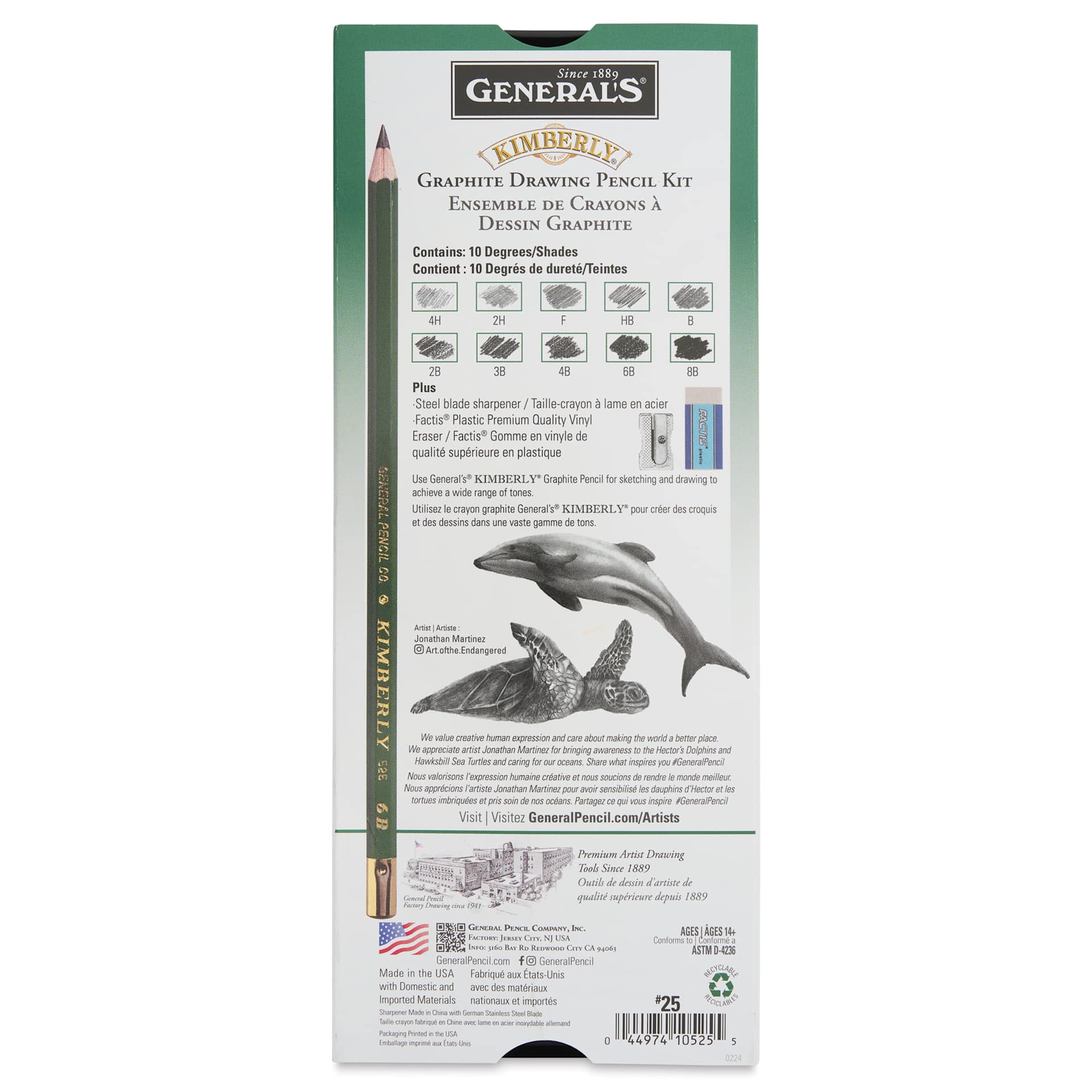 General's Kimberly Graphite Pencils Set - Drawing Pencil Kit, Pkg of 10, back of pack General's Kimberly Graphite Pencils Set - Drawing Pencil Kit, Pkg of 10, back of pack