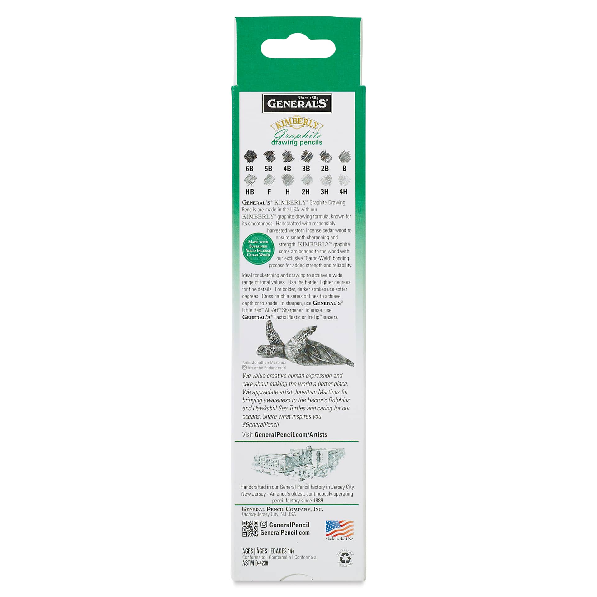 General's Kimberly Graphite Pencils Set - Drawing Pencils, Pkg of 12, back of the packaging