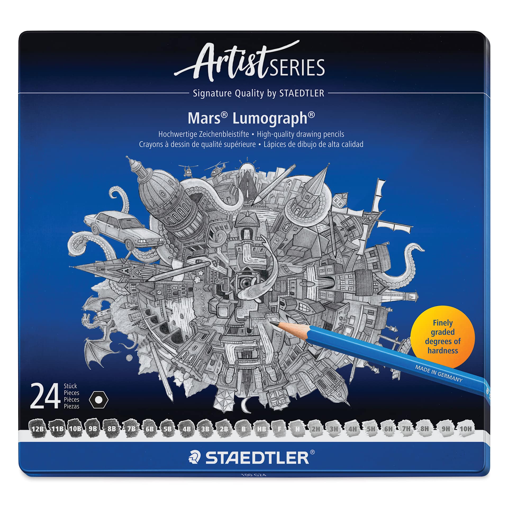 Staedtler Mars Lumograph Drawing and Sketching Pencils - Set of 24, Assorted Hardness