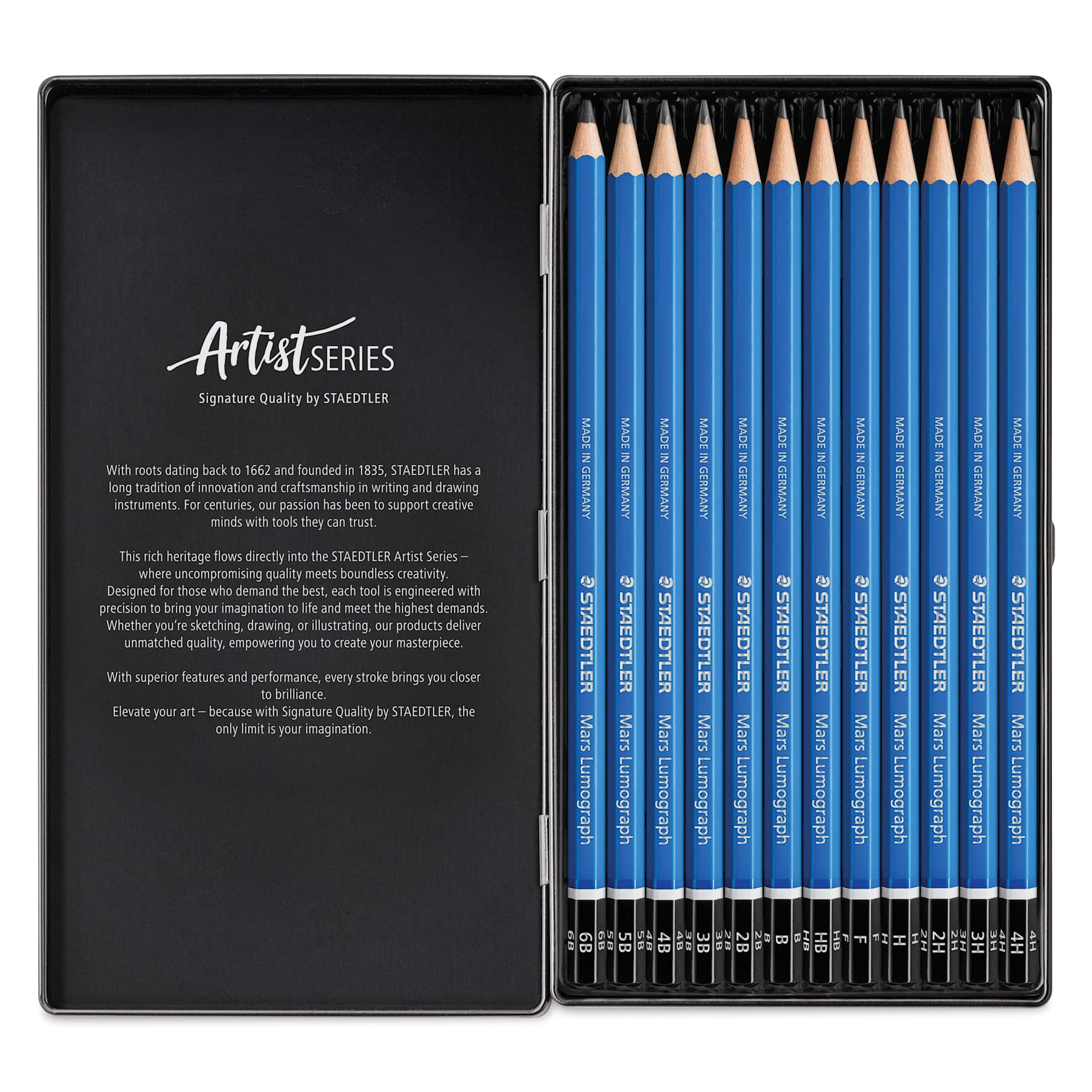 Staedtler Mars Lumograph Drawing and Sketching Pencils - Set of 12, contents Staedtler Mars Lumograph Drawing and Sketching Pencils - Set of 12, contents