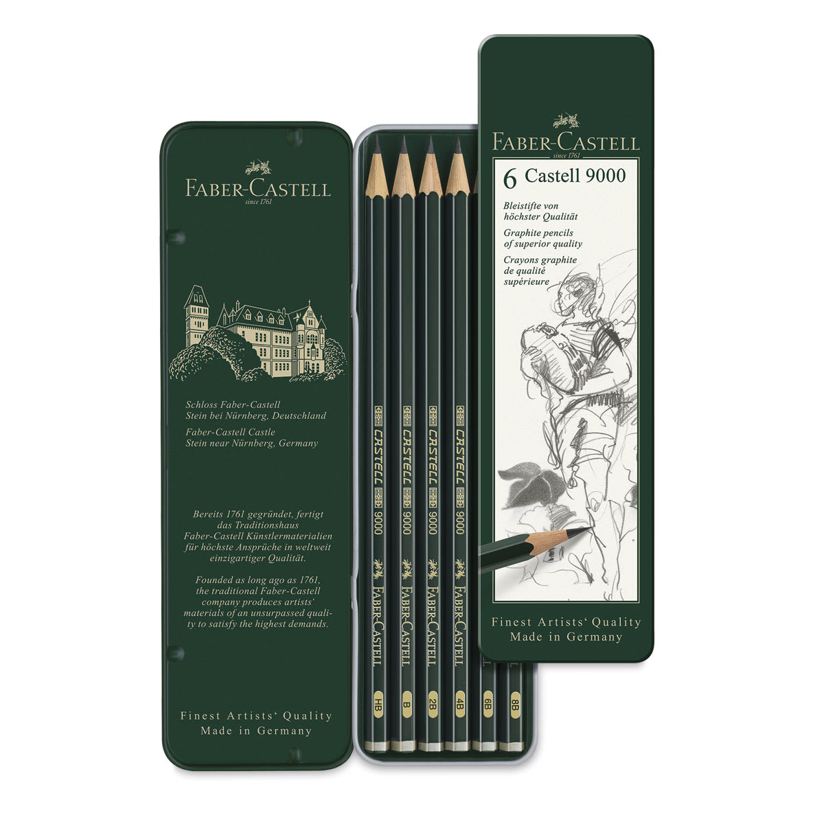 Faber-Castell 9000 Drawing Pencils-Set of 6 Outside of Package and Contents Faber-Castell 9000 Drawing Pencils-Set of 6 Outside of Package and Contents