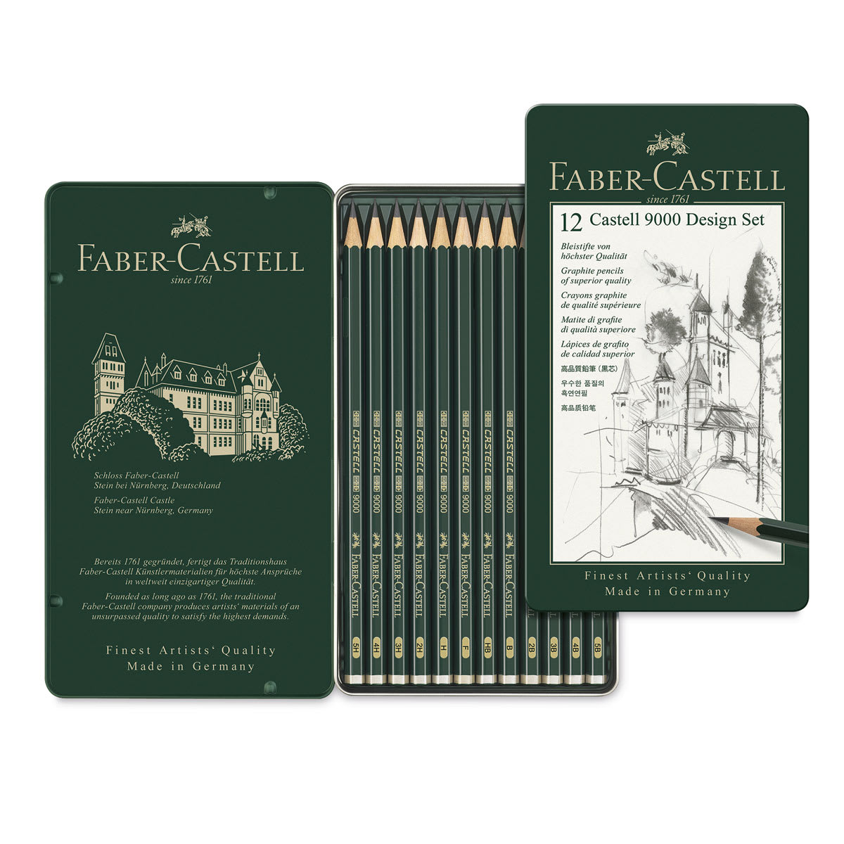 Faber-Castell 9000 Drawing Pencils-Design Set of 12 Outside of package and Contents Faber-Castell 9000 Drawing Pencils-Design Set of 12 Outside of package and Contents