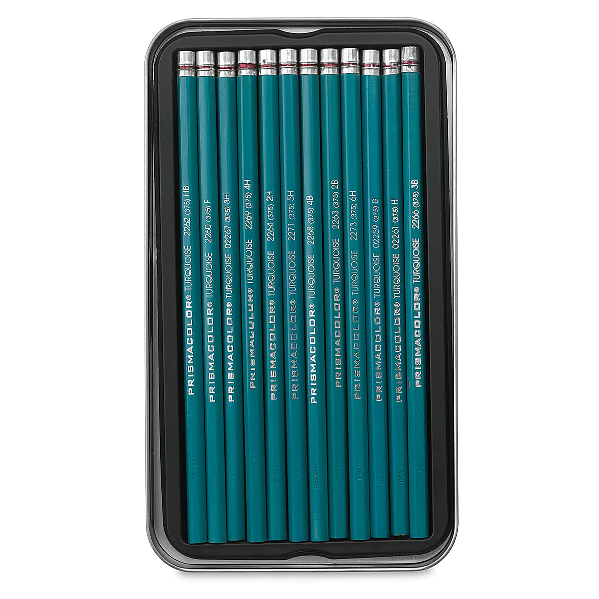 Prismacolor Turquoise Pencil Set - Open tin of Sketching Set of 12 Pencils Prismacolor Turquoise Pencil Set - Open tin of Sketching Set of 12 Pencils
