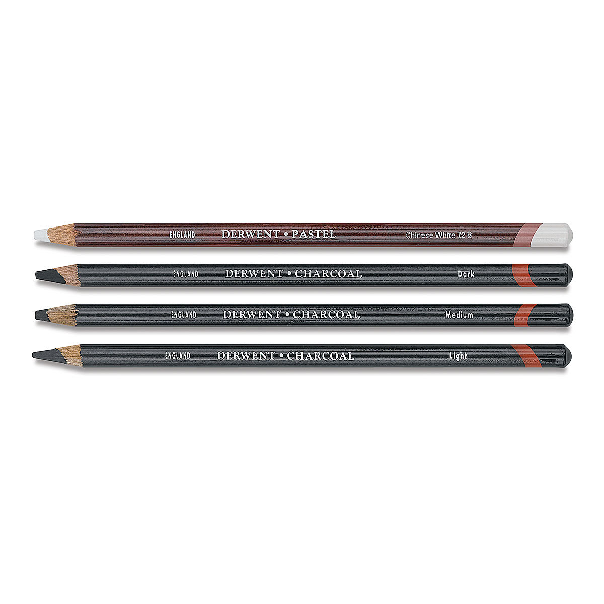 Derwent Charcoal Pencil Set - Set of 4 pencils shown horizontally Derwent Charcoal Pencil Set - Set of 4 pencils shown horizontally