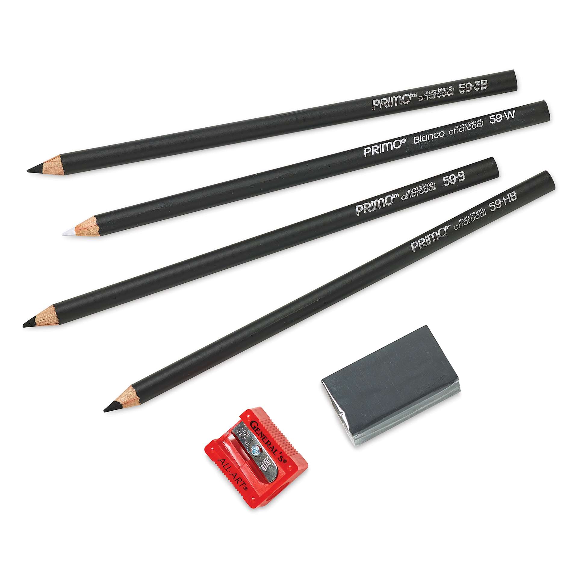 General's Primo Euro Blend Charcoal - Pencils Set, contents laid out General's Primo Euro Blend Charcoal - Pencils Set, contents laid out