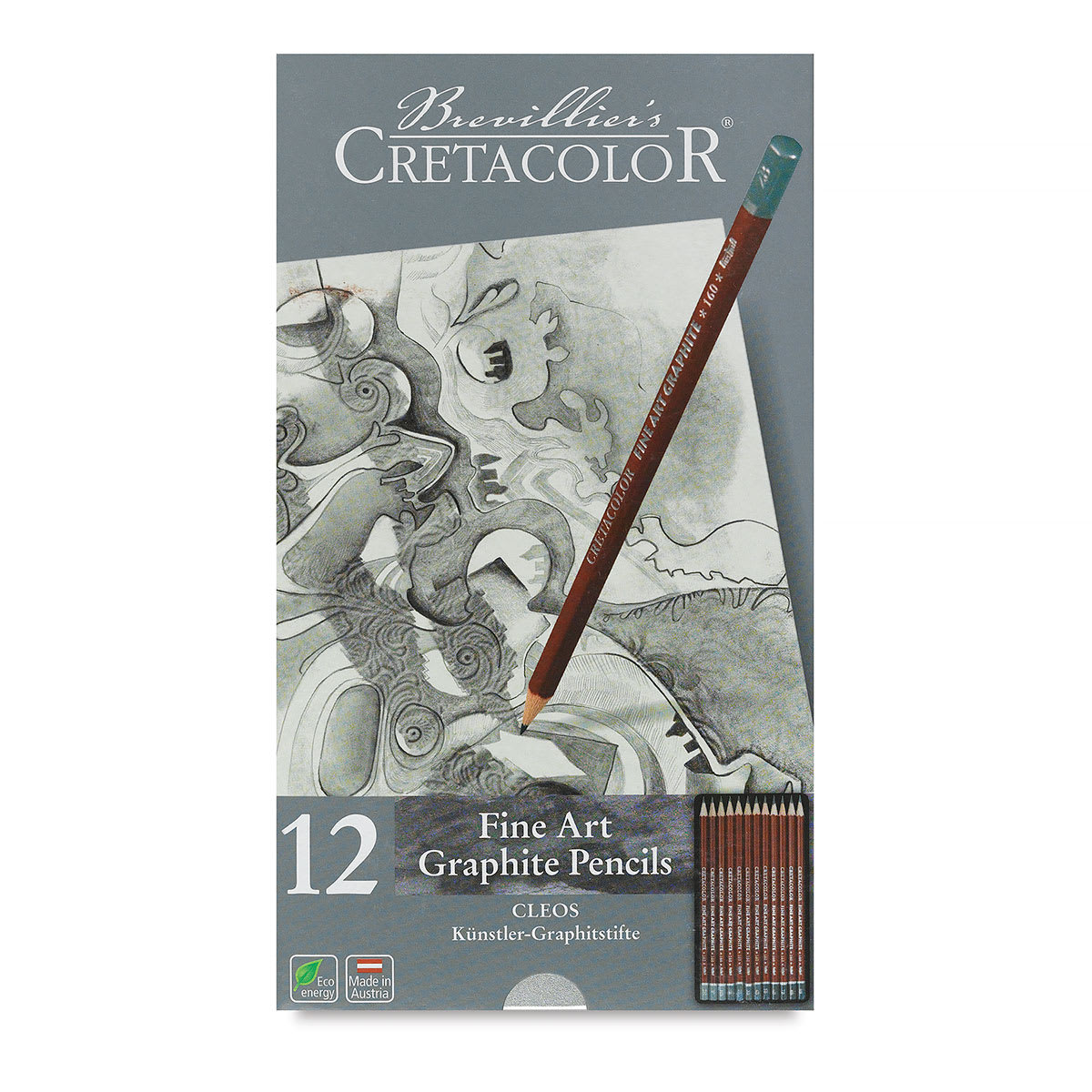 Cretacolor Fine Art Graphite Pencils Set - Top view of closed tin of set of 12 pencils Cretacolor Fine Art Graphite Pencils Set - Top view of closed tin of set of 12 pencils