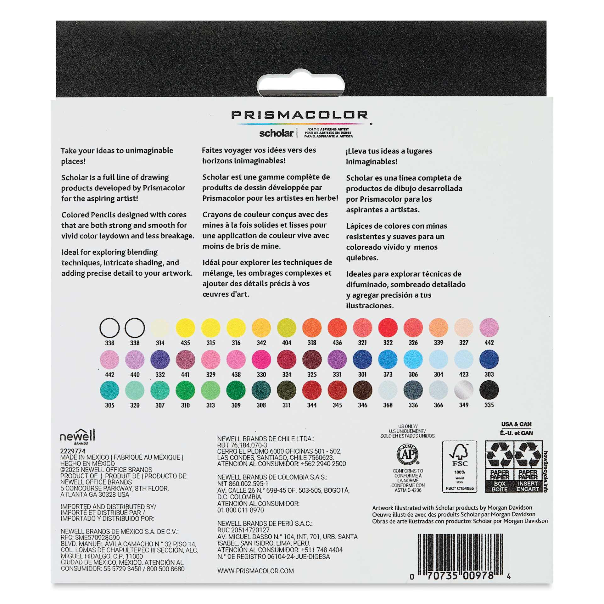 Prismacolor Scholar Colored Pencils - Set of 48, Assorted Colors, back of packaging