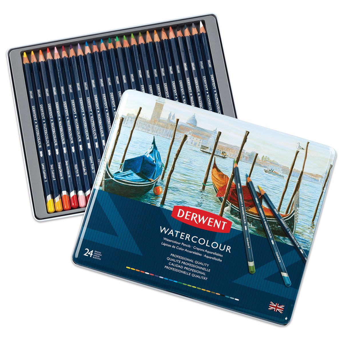 Derwent Watercolor Pencil Set - Assorted Colors, Set of 24. Inside of package. Derwent Watercolor Pencil Set - Assorted Colors, Set of 24. Inside of package.
