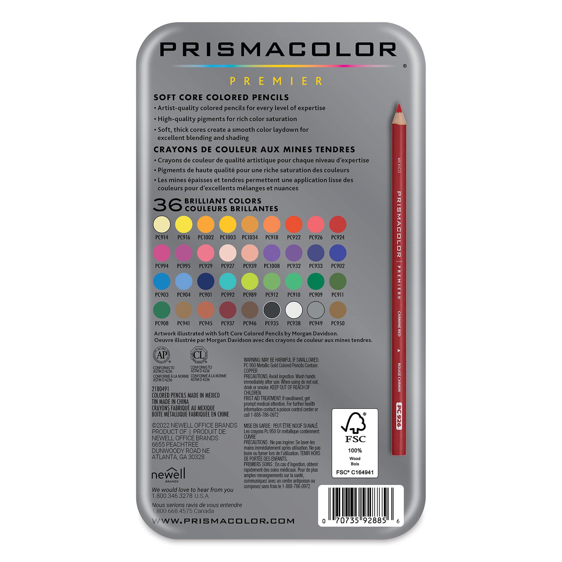Prismacolor Premier Colored Pencils - Set of 36, Assorted Colors, back of the packaging