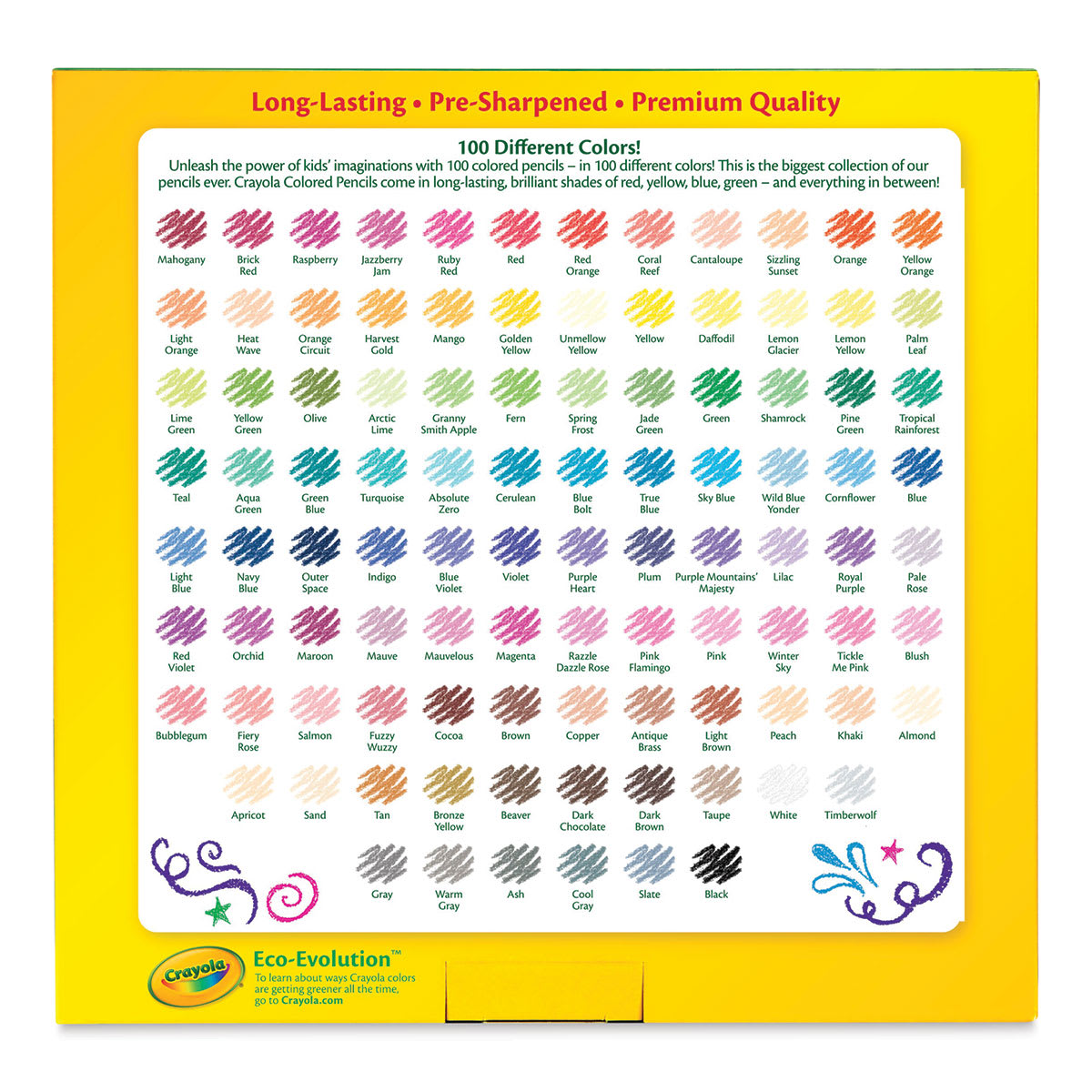 Crayola Colored Pencils - Assorted Colors, Set of 100 (back of package)