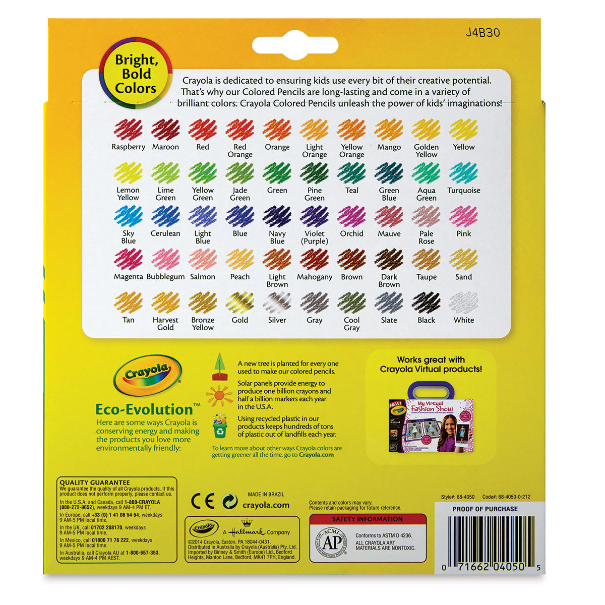 Crayola Colored Pencils - Assorted Colors, Set of 50 (back of package)