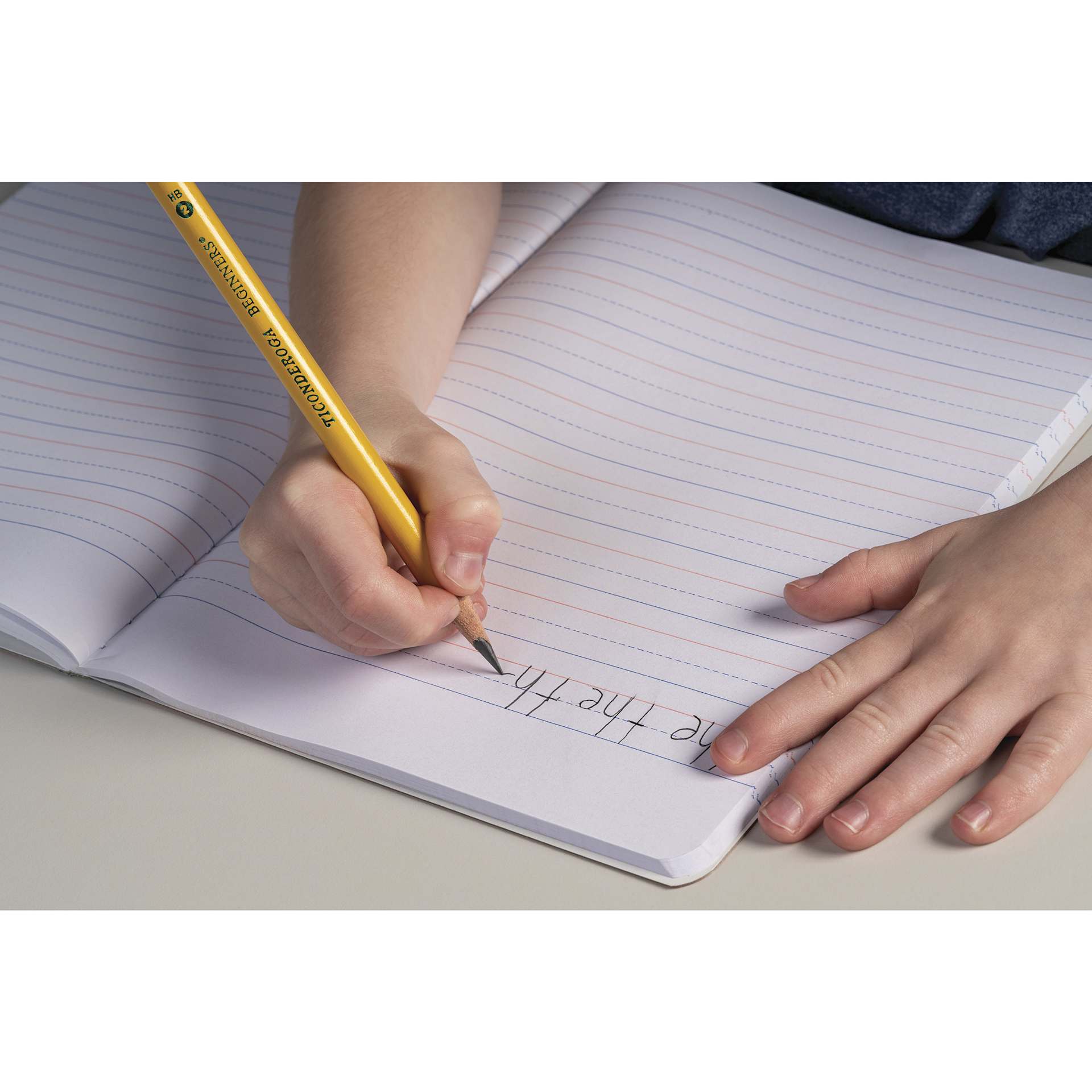 Dixon Ticonderoga Beginner's Pencil - Box of 12, pencil in hand, writing on paper