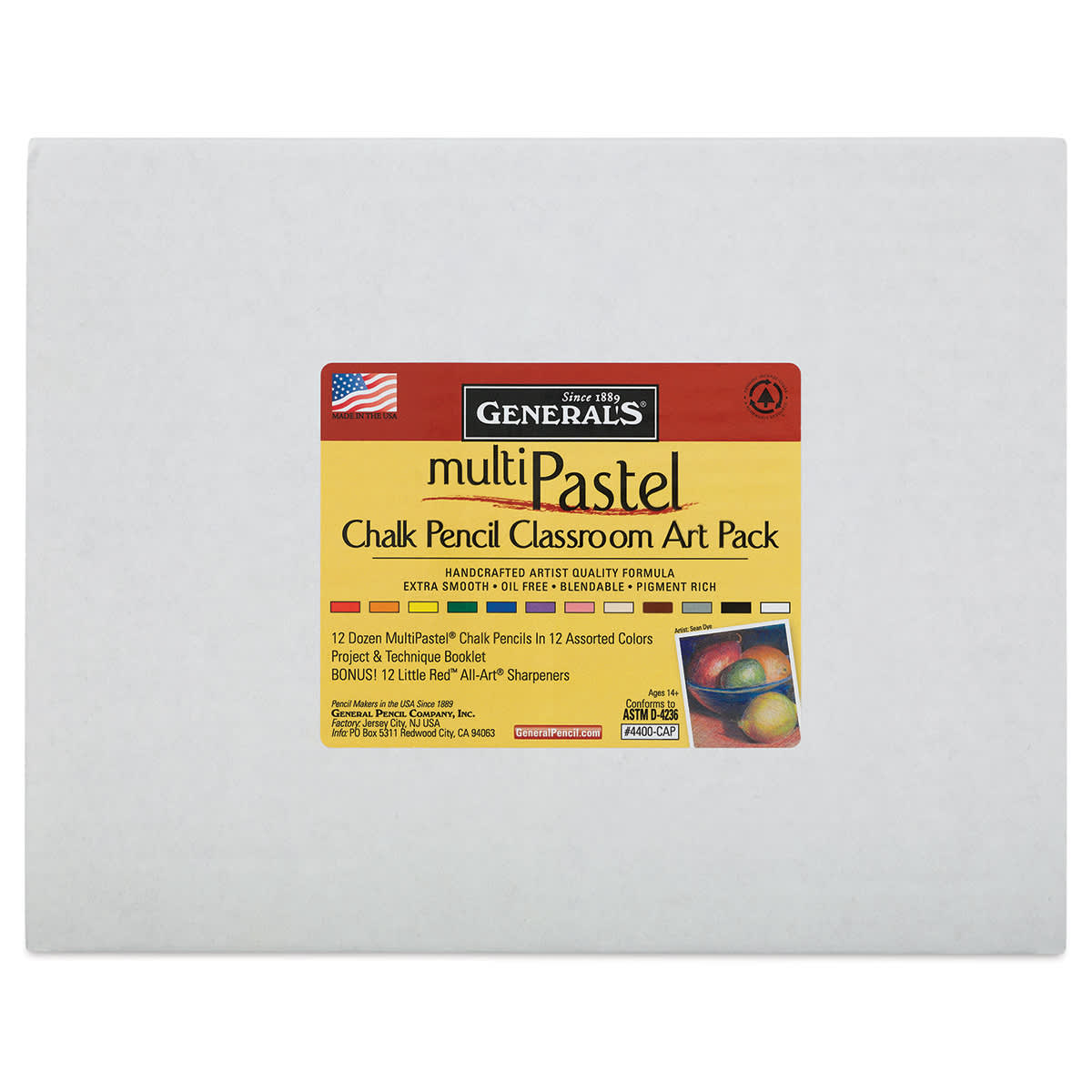 General's Pastel Chalk Pencil Set - Assorted Colors, Classroom Pack top of box