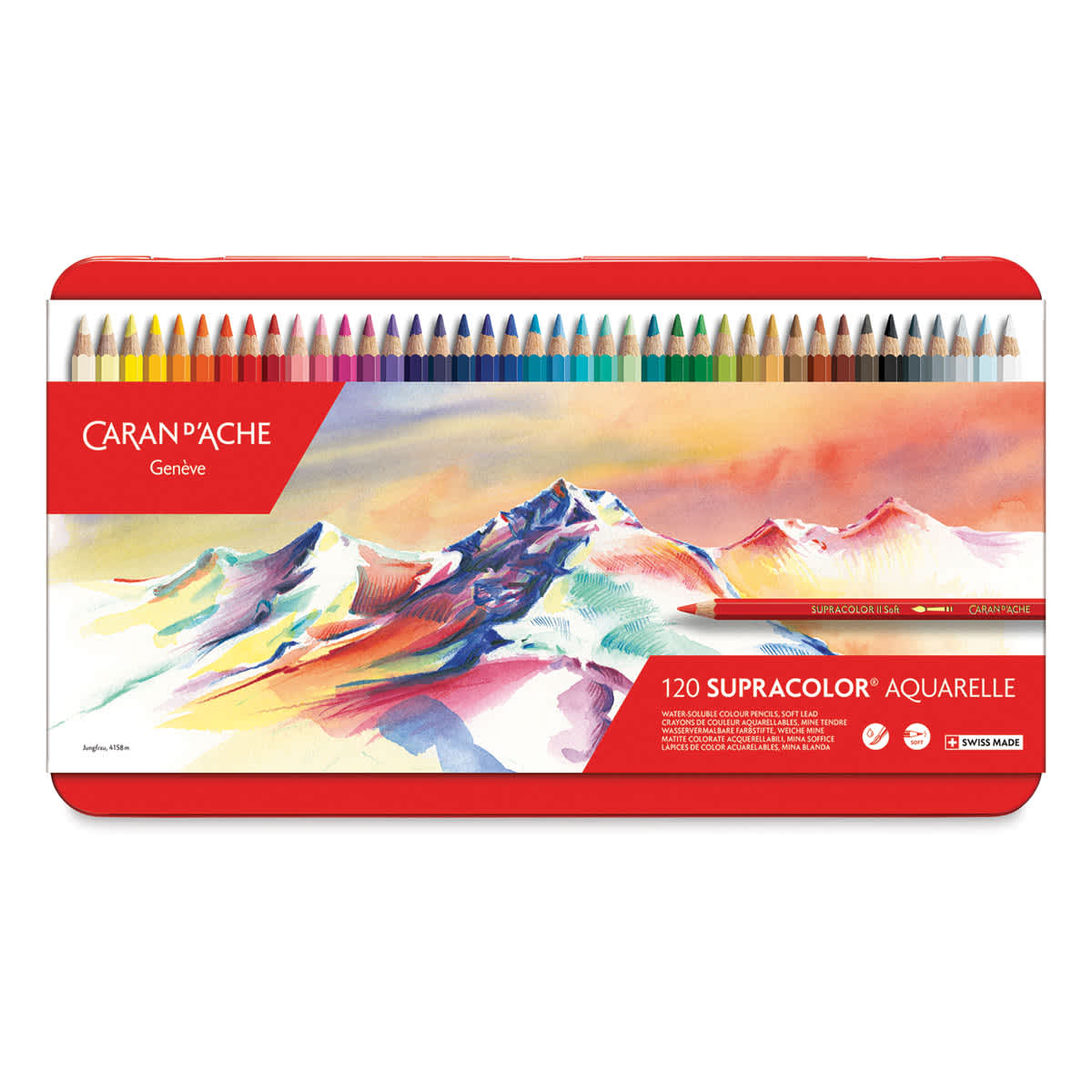 Caran d'Ache Supracolor Soft Aquarelle Pencil Set - Assorted Colors, Set of 120, front cover Caran d'Ache Supracolor Soft Aquarelle Pencil Set - Assorted Colors, Set of 120, front cover