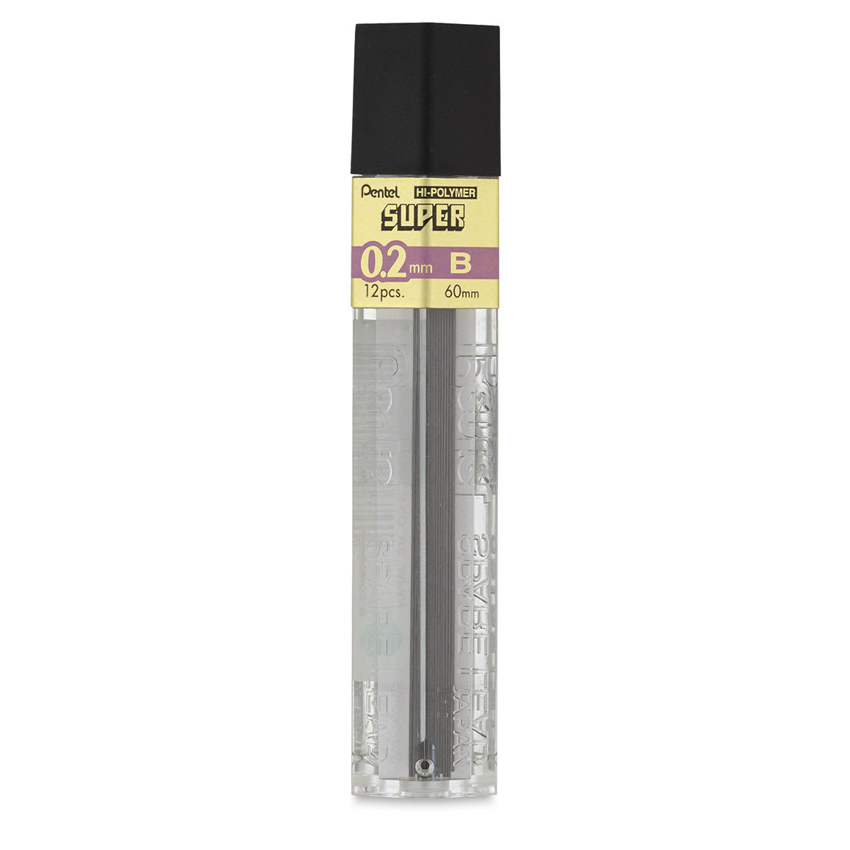 Pentel Hi-Polymer Lead Refill - 0.2 mm, Black, B, Pkg of 12