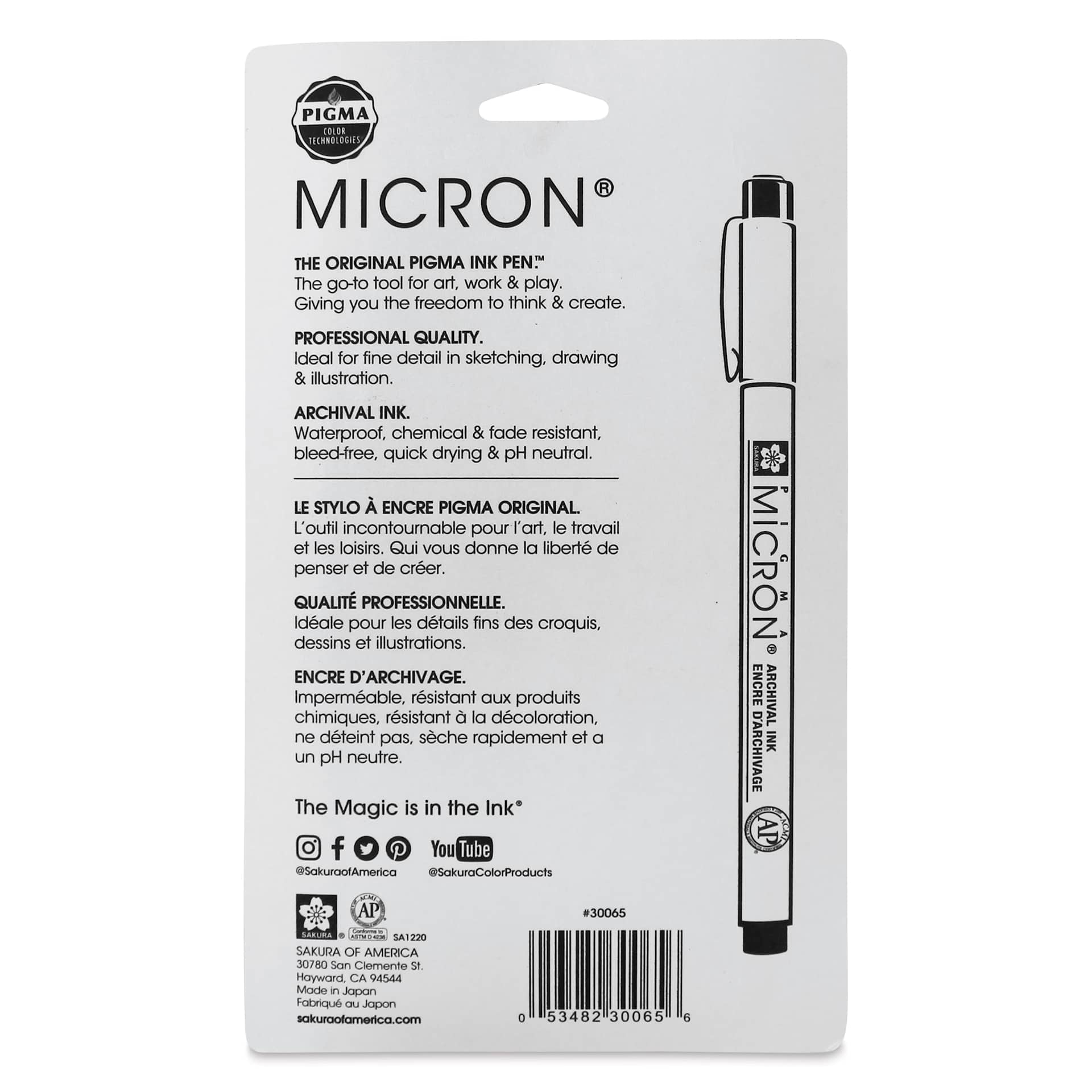 Sakura Pigma Micron Pens - Set of 6, Assorted Colors, 05, back of packaging