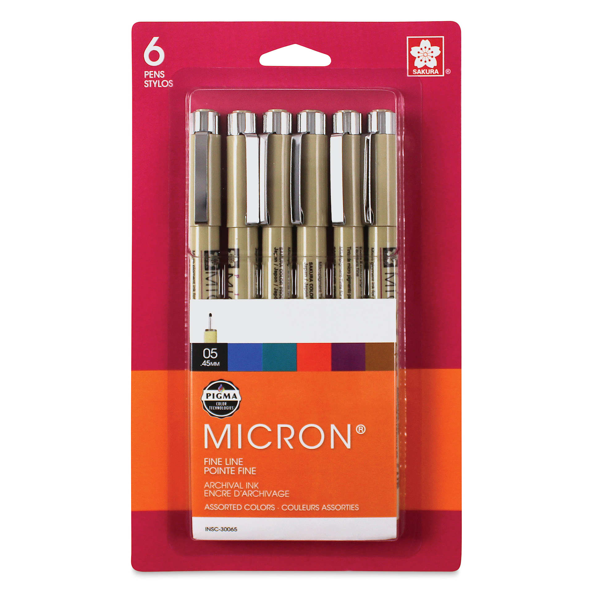 Sakura Pigma Micron Pens - Set of 6, Assorted Colors, 05, packaging