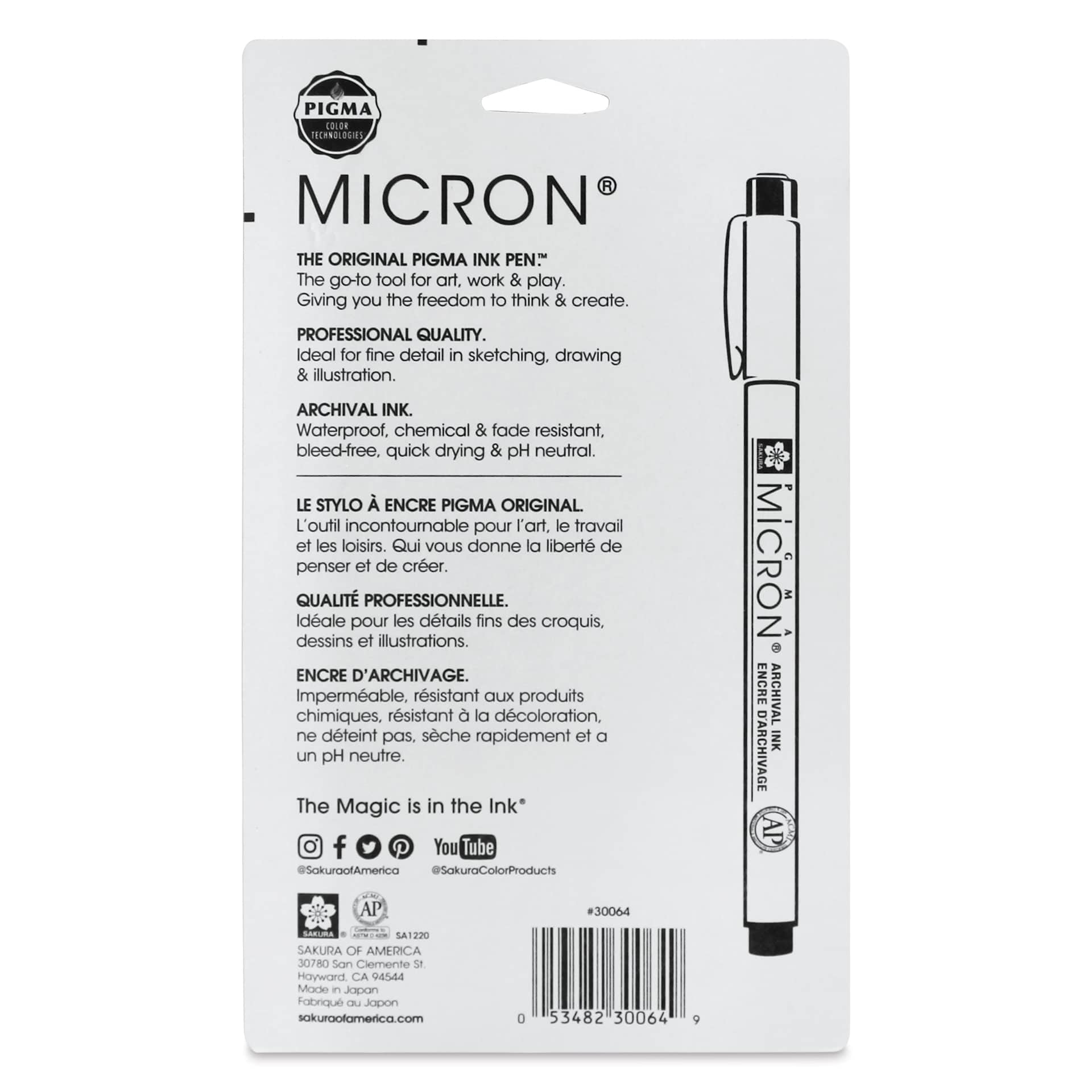 Sakura Pigma Micron Pens - Set of 6, Assorted Colors, 005, back of packaging