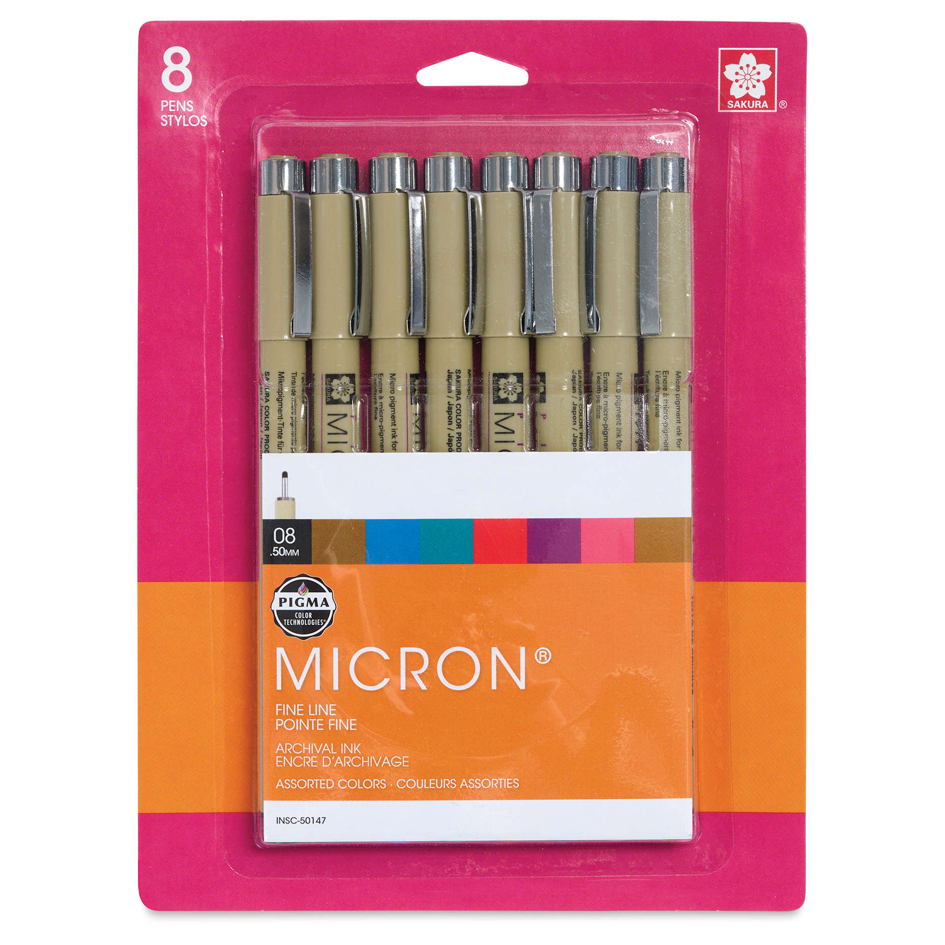 Sakura Pigma Micron Pens - Set of 8, Assorted Colors, 08