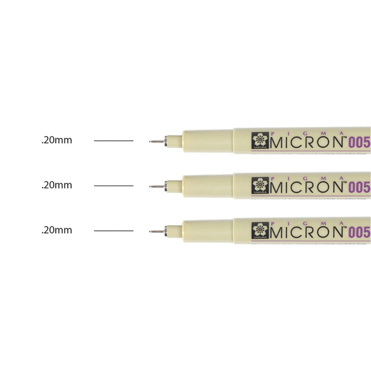 Sakura Pigma Micron Pens - Set of 3, Black, 005 (pens with swatches)
