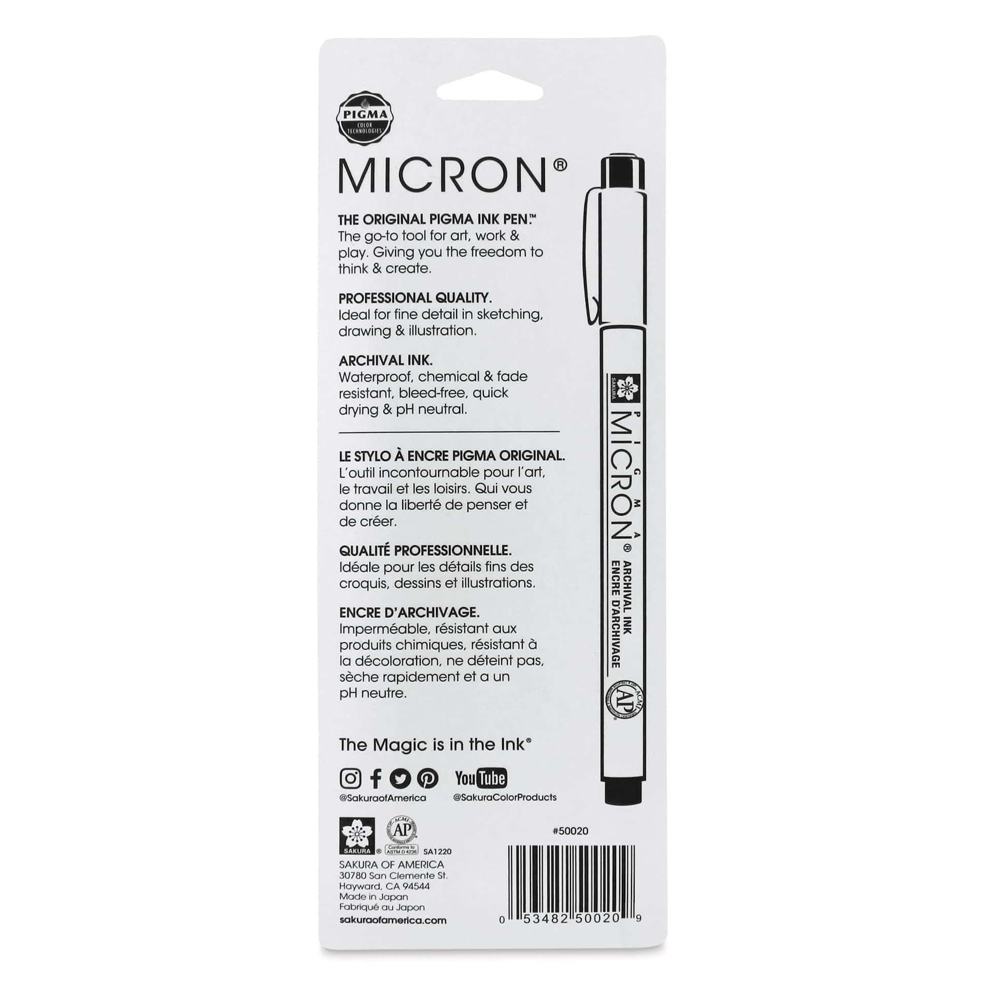 Sakura Pigma Micron Pens - Set of 3, Black, 01, back of packaging