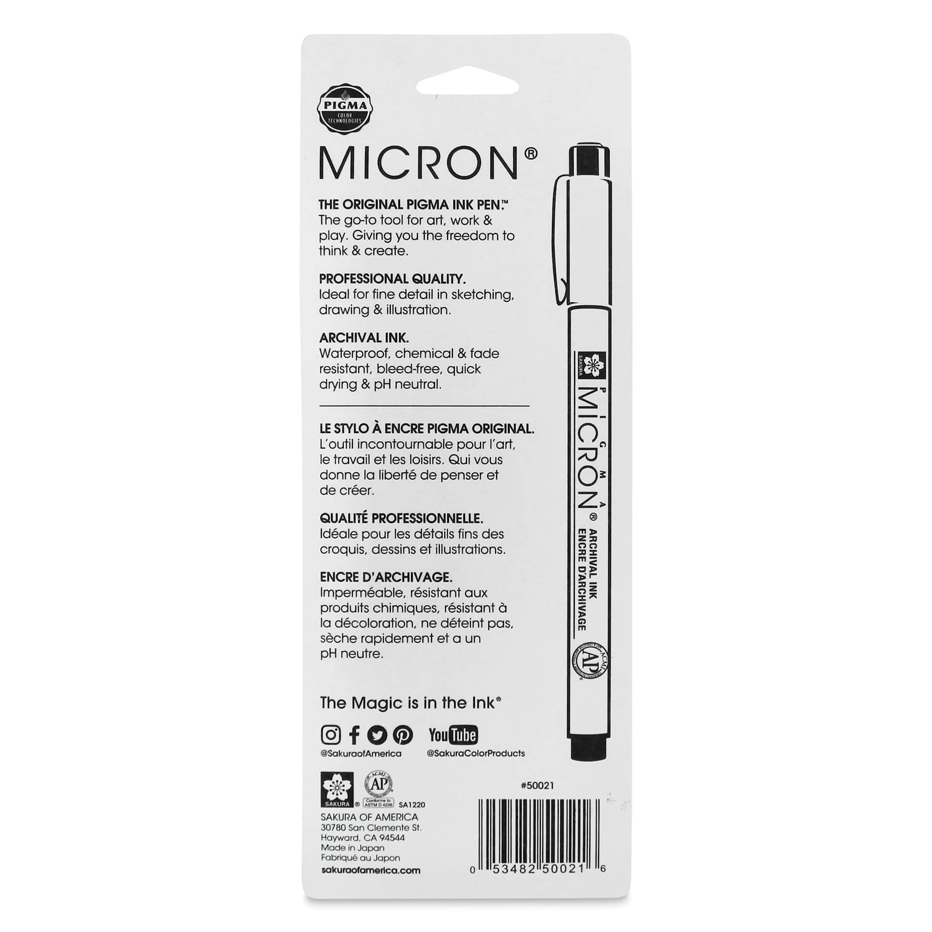 Sakura Pigma Micron Pens - Set of 3, Black, 03, back of packaging