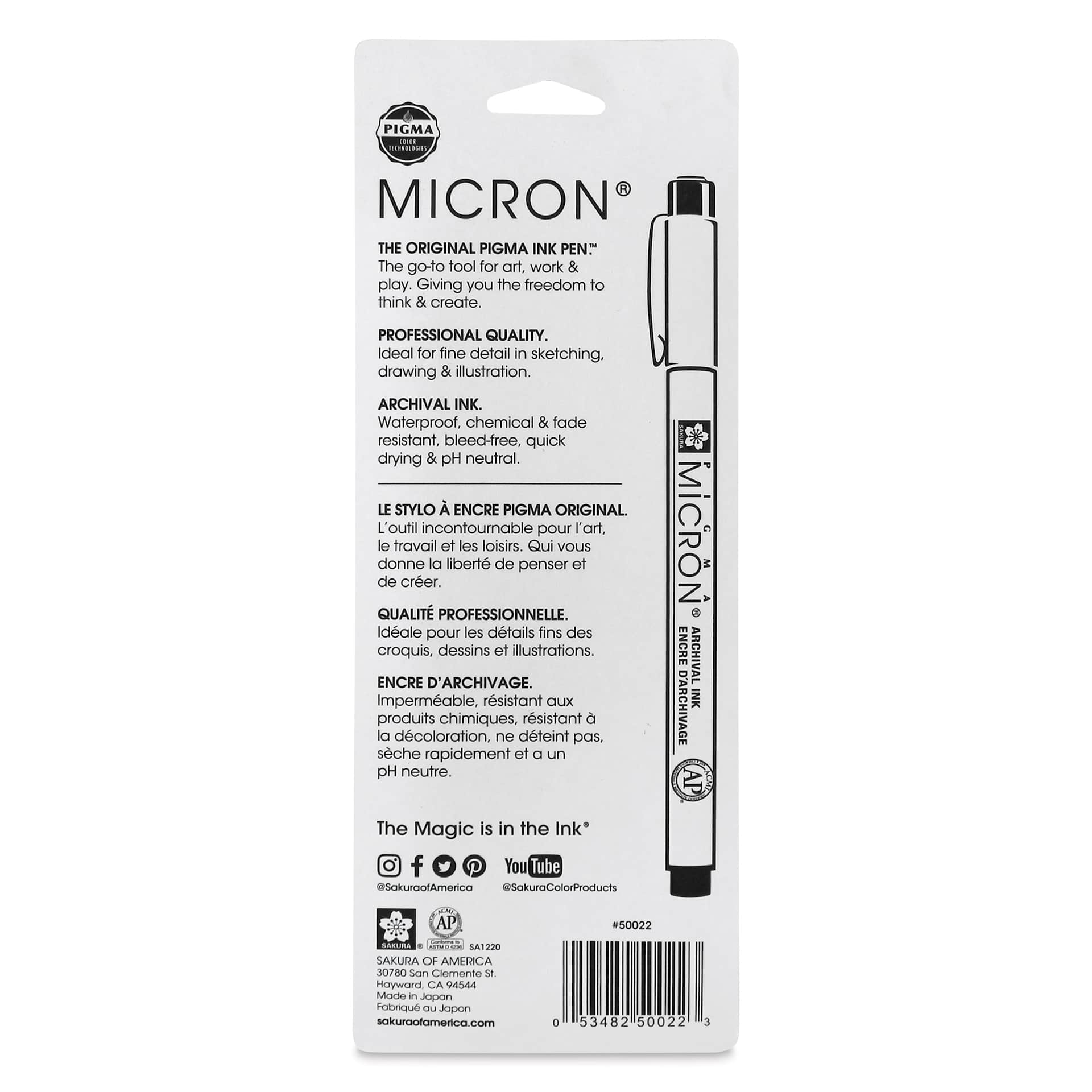 Sakura Pigma Micron Pens - Set of 3, Black, 05, back of packaging
