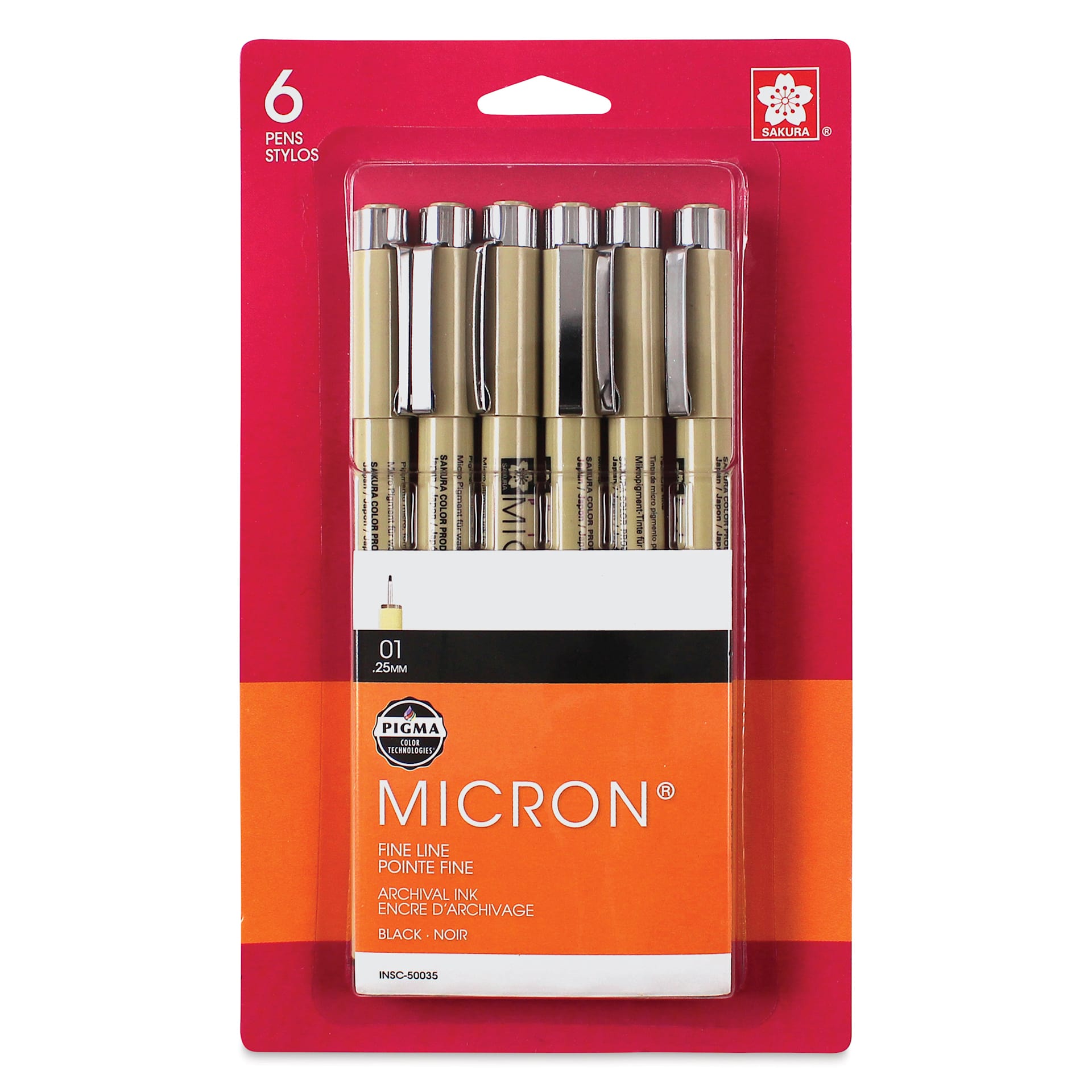 Sakura Pigma Micron Pens - Set of 6, Black, 01, packaging
