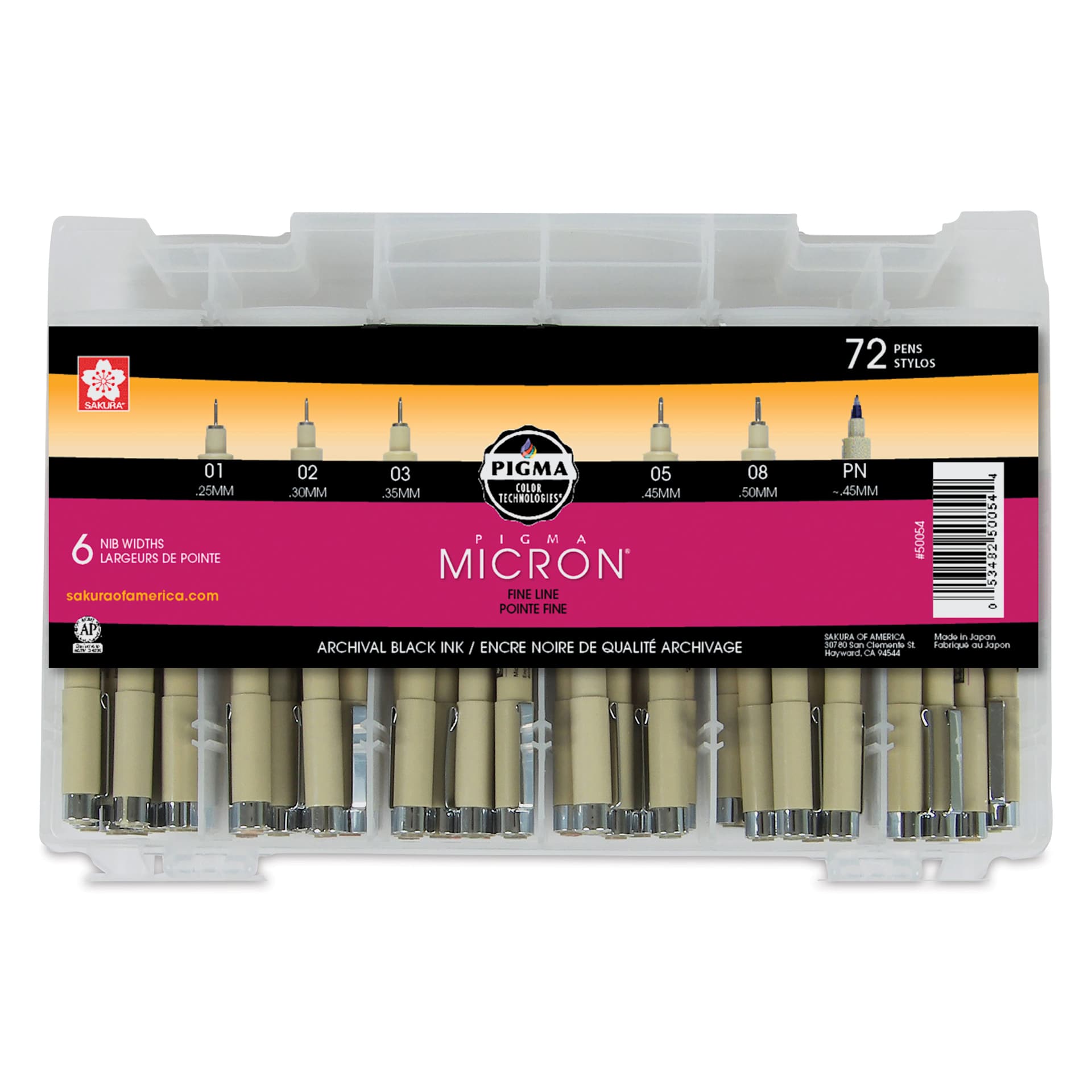 Sakura Pigma Micron Pens - Set of 72, Black, Assorted Sizes, packaging Sakura Pigma Micron Pens - Set of 72, Black, Assorted Sizes, packaging