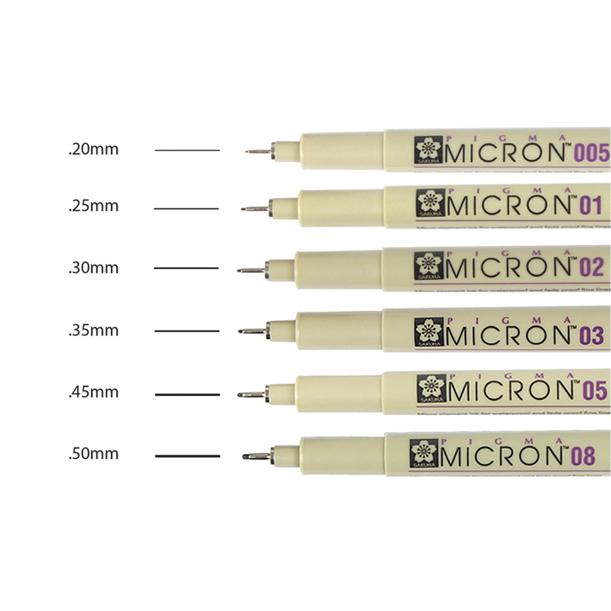 Swatches of Sakura Pigma Micron Pens - Set of 6, Black, Extra Fine and Fine Sizes