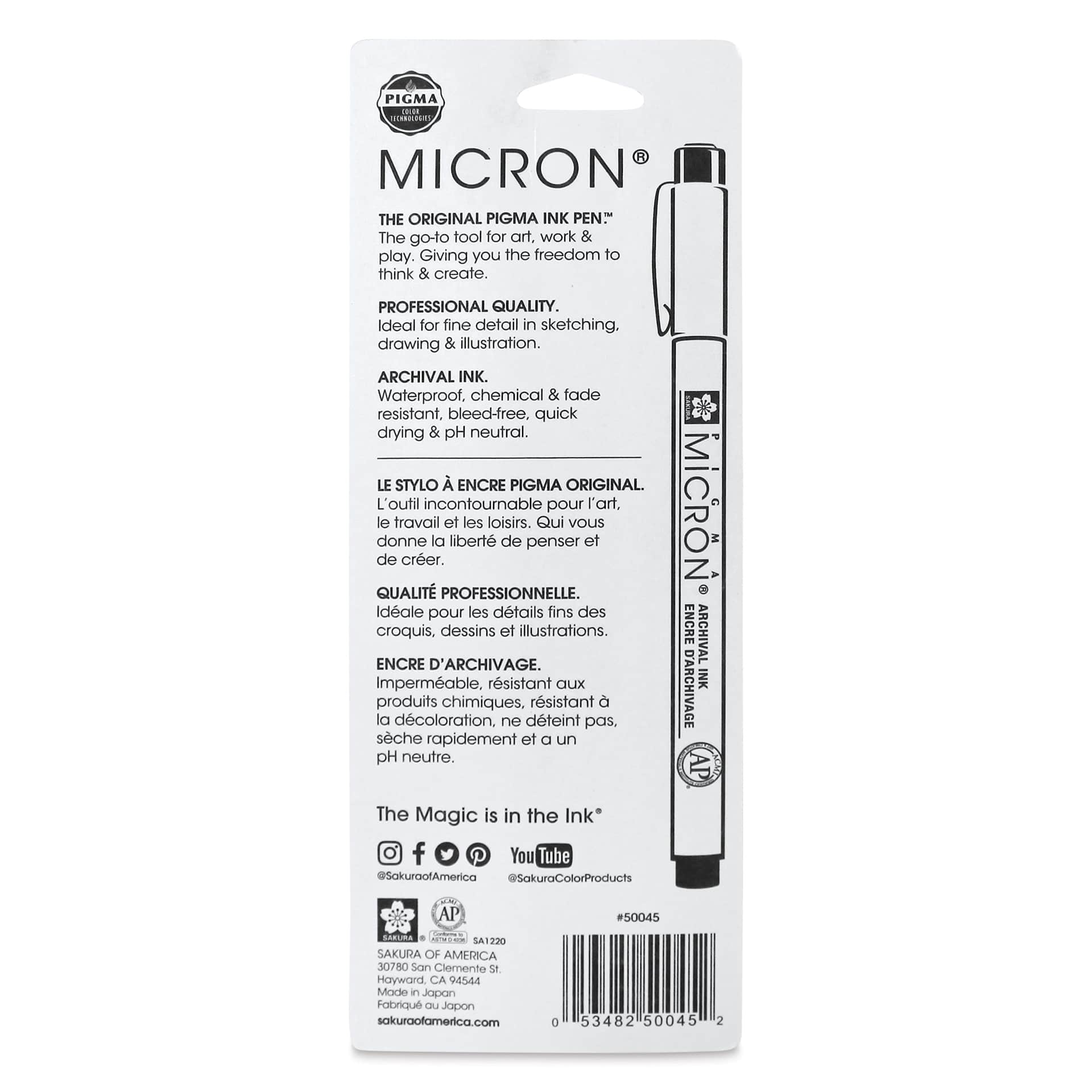 Sakura Pigma Micron Pen - Black, 003, back of packaging