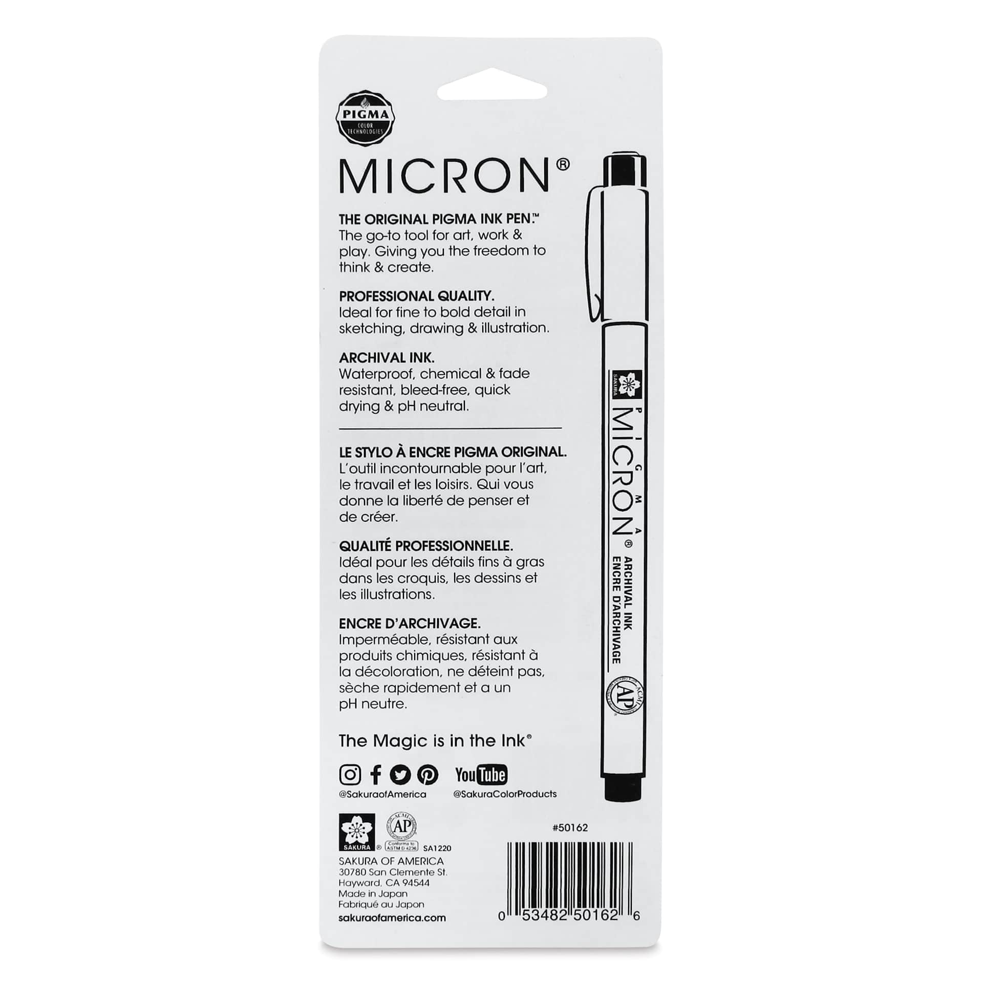 Sakura Pigma Micron Pens - Set of 3, Light Cool Gray, Fine and Bold Sizes, back of packaging