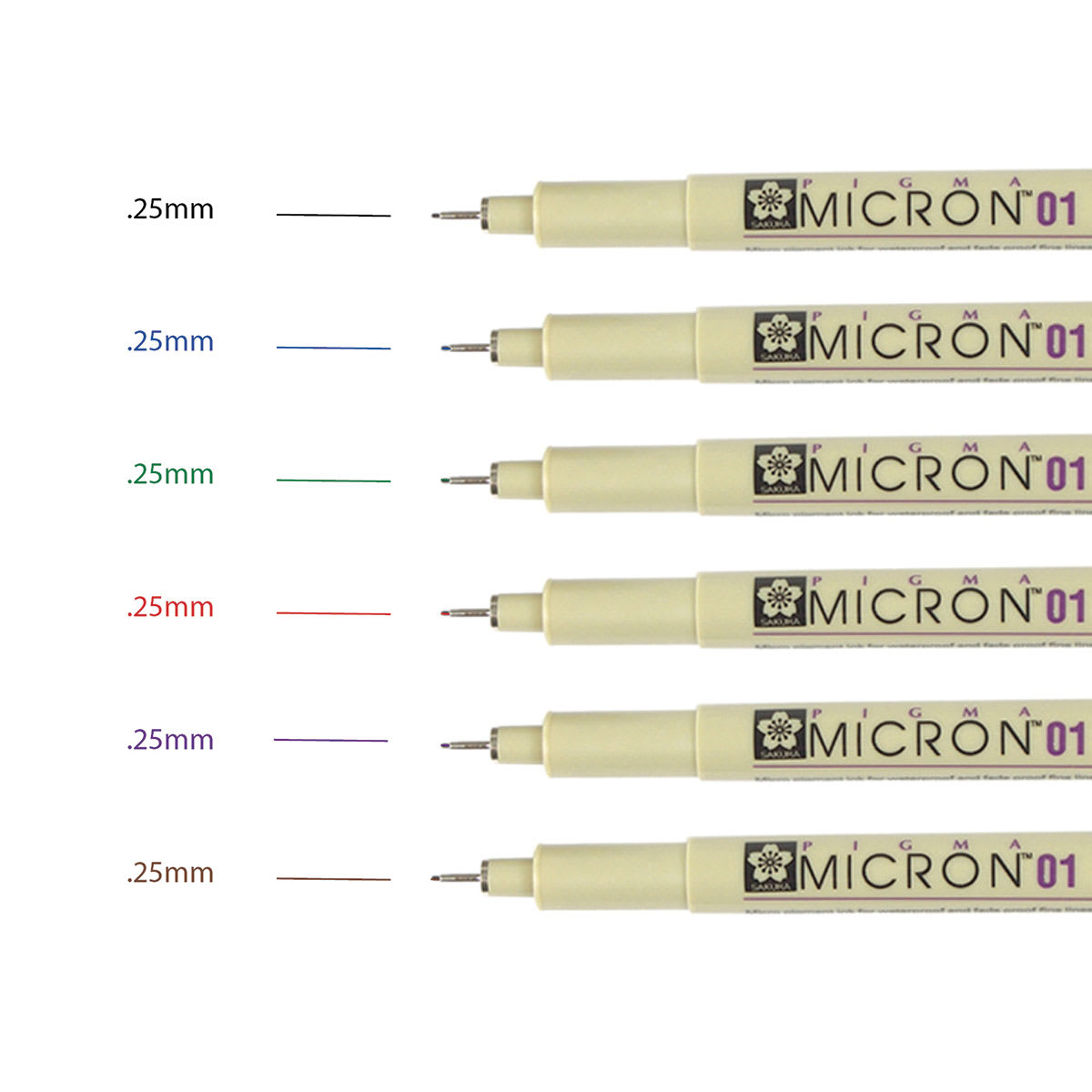 Sakura Pigma Micron Pens - Set of 6, Assorted Colors, 01 (set contents with color swatch)