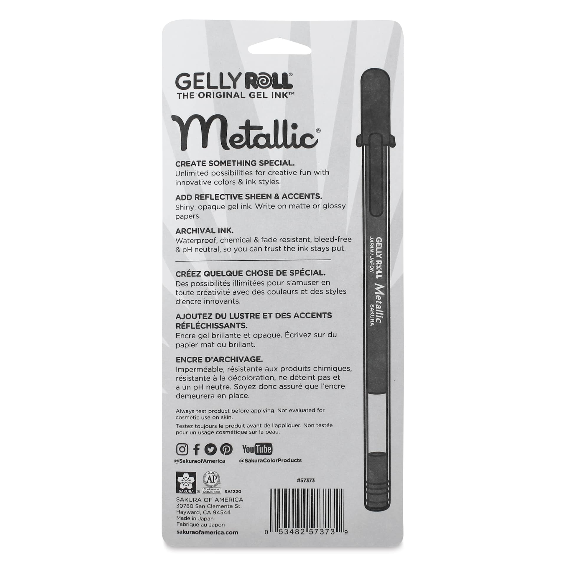 Sakura Gelly Roll Pens - Dark Metallic Colors, Medium Tip, Set of 5, back of packaging