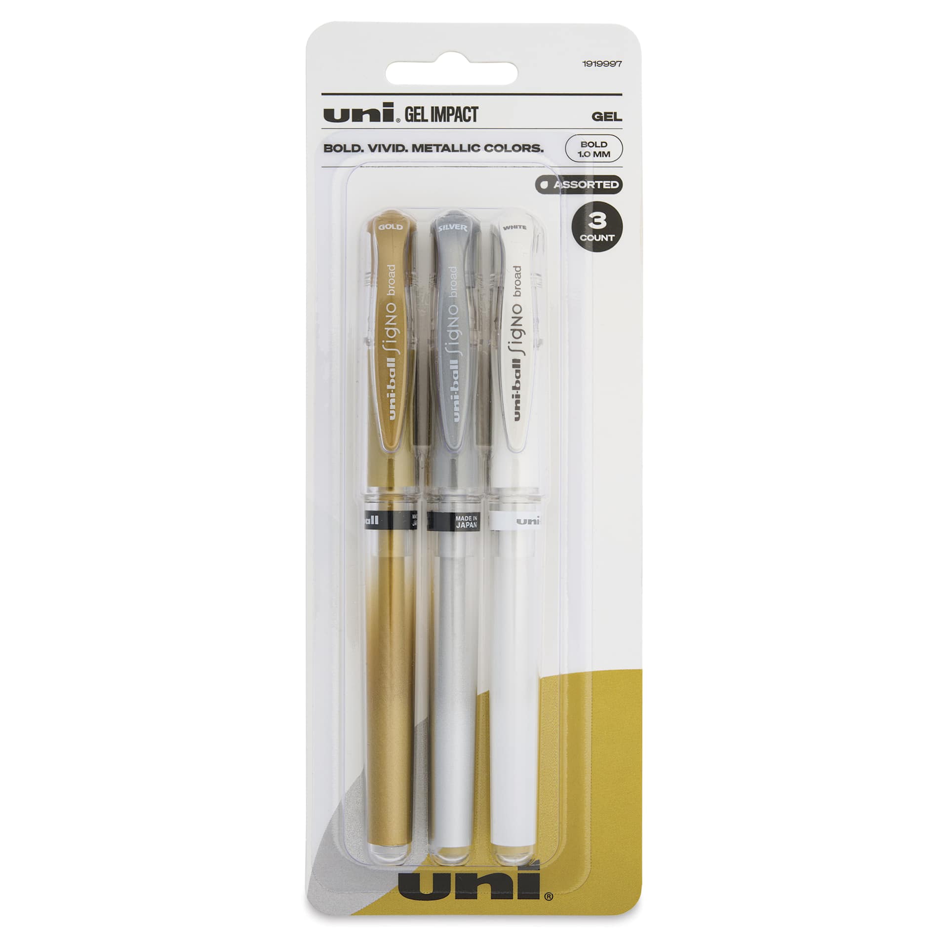 Uni-Ball Signo Impact Rollerball Gel Pens - Assorted, Set of 3, front of the packaging