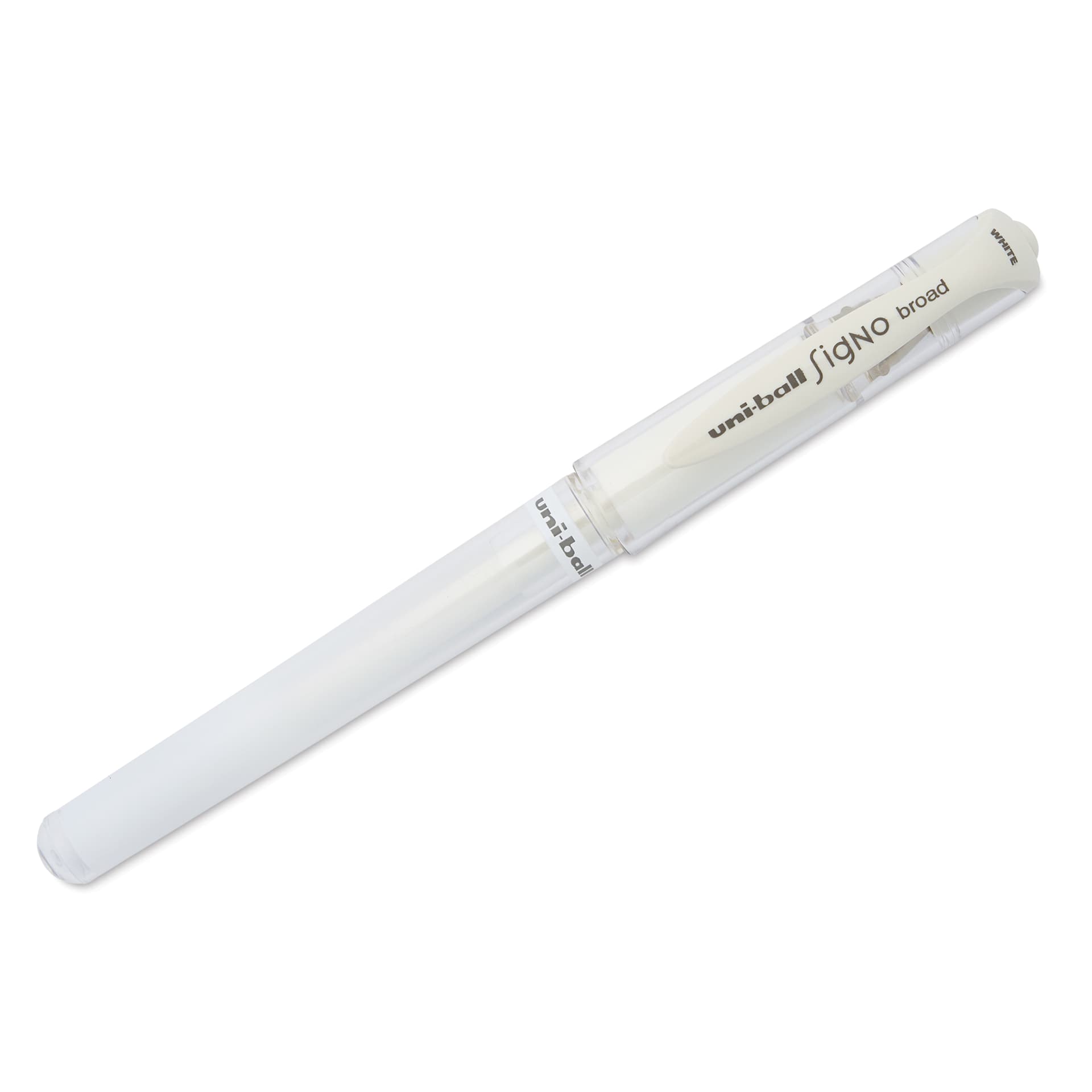 Uni-Ball Signo Impact Rollerball Gel Pen - White, cap on Uni-Ball Signo Impact Rollerball Gel Pen - White, cap on