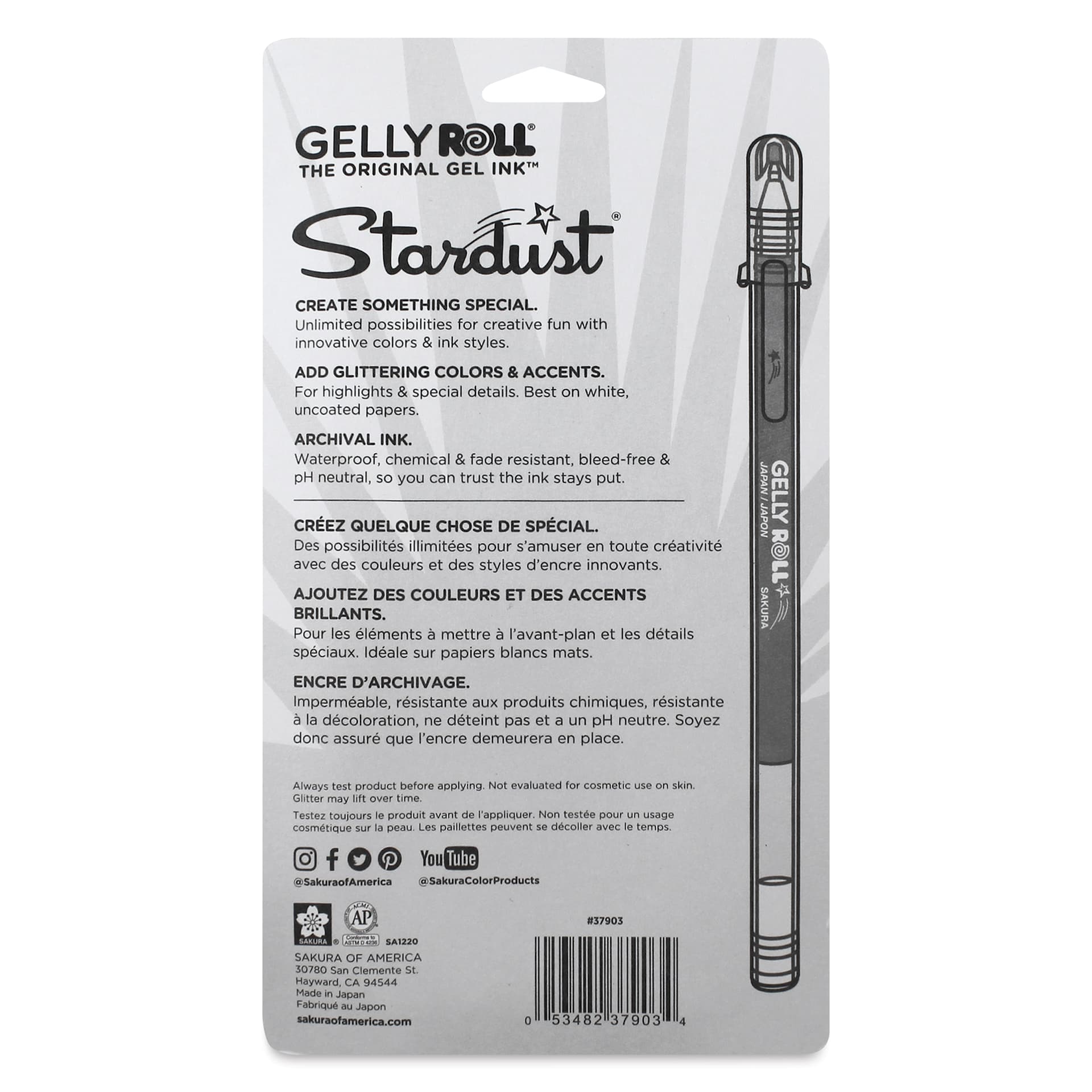 Sakura Gelly Roll Stardust Pen - Set of 6, Assorted, 0.5 mm, back of package