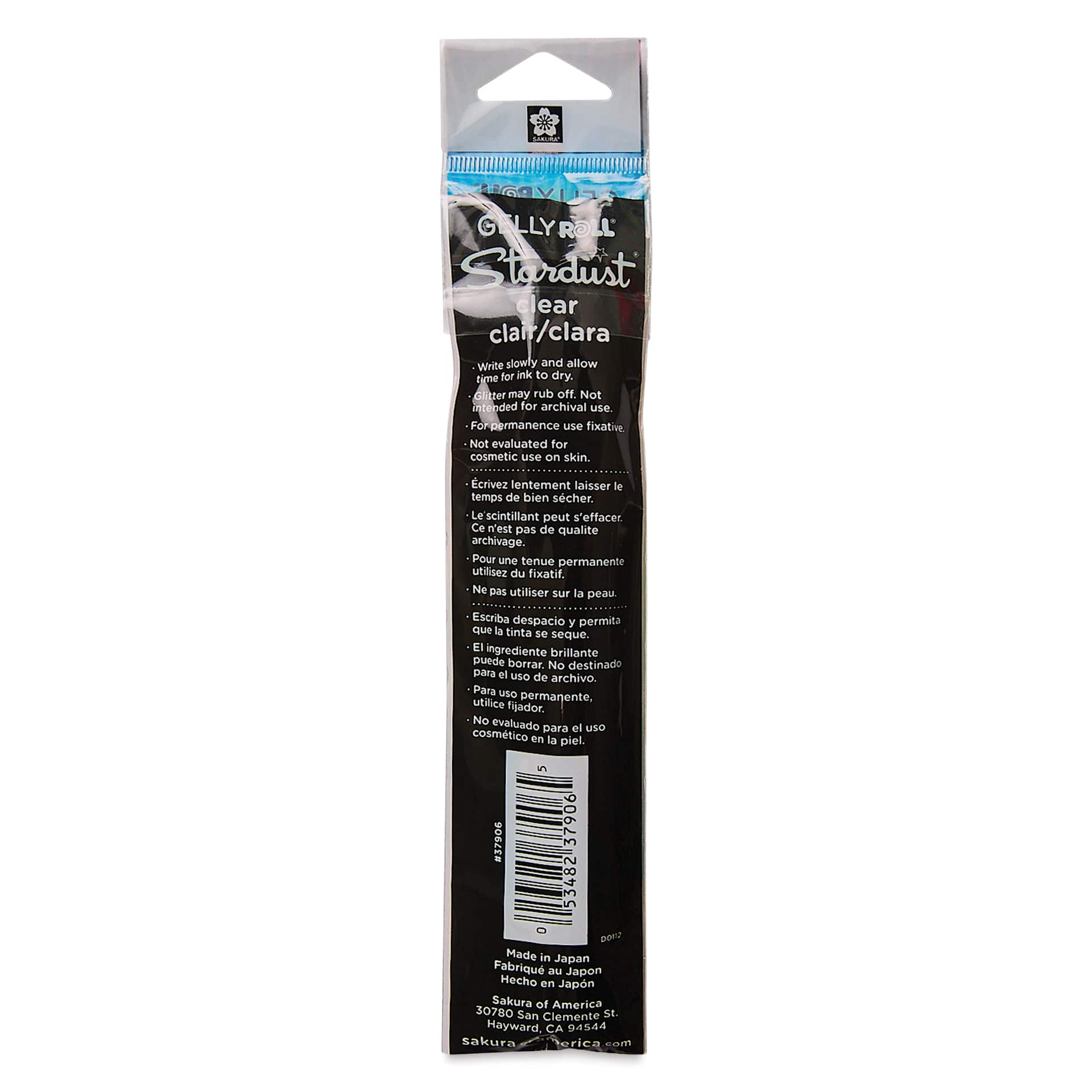 Sakura Gelly Roll Stardust Pens - Clear, Pkg of 2, back of package