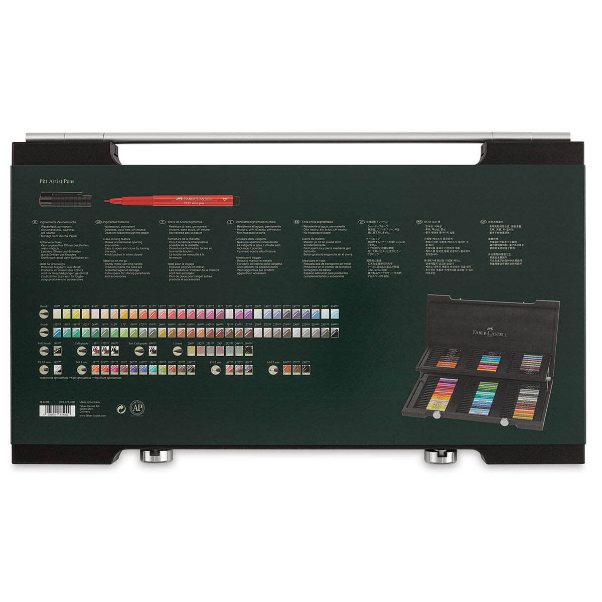 Faber-Castell Pitt Artist Pens - Assorted Colors, Assorted Nibs, Set of 90 (back of package)
