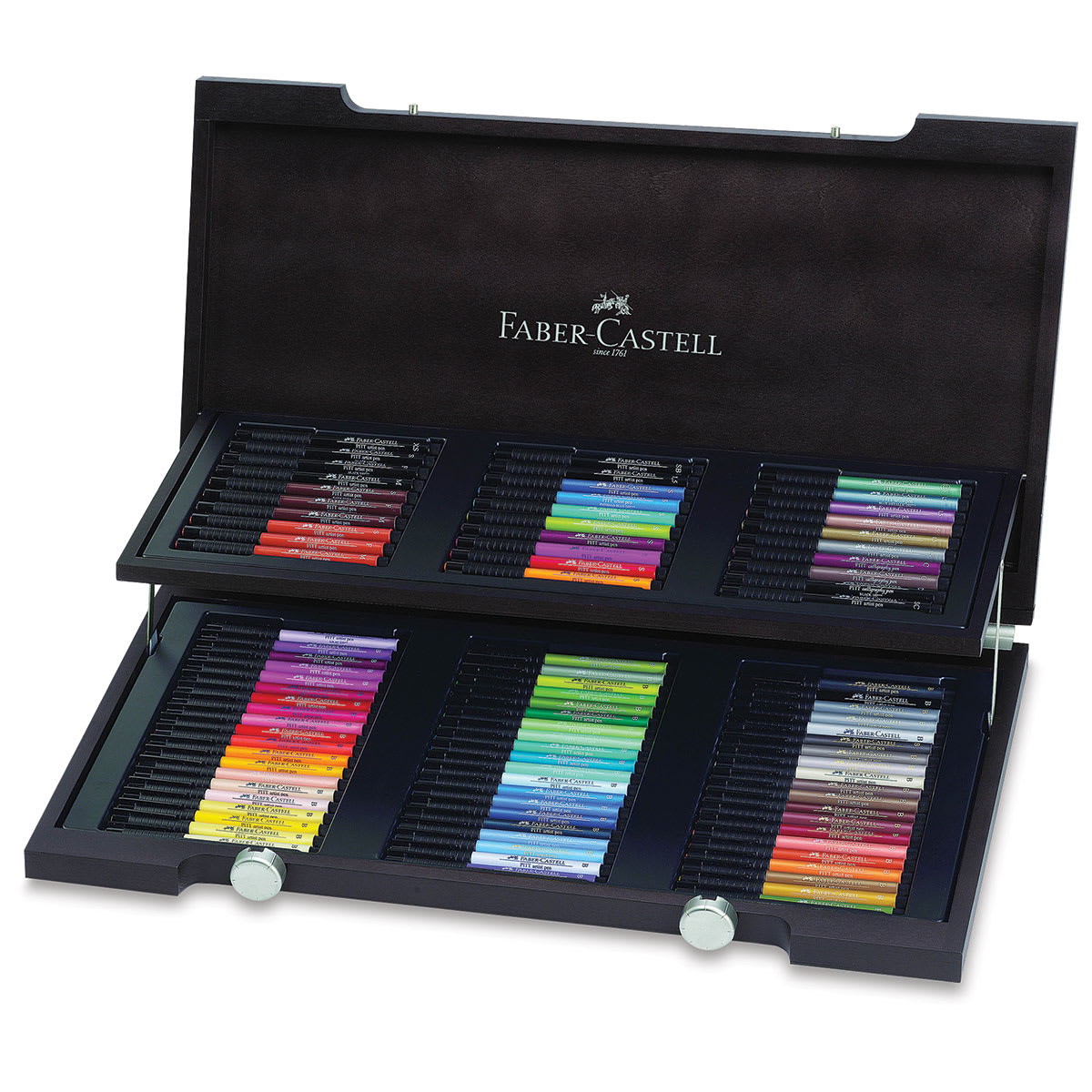 Faber-Castell Pitt Artist Pens - Assorted Colors, Assorted Nibs, Set of 90 (Box open, two trays of pens) Faber-Castell Pitt Artist Pens - Assorted Colors, Assorted Nibs, Set of 90 (Box open, two trays of pens)