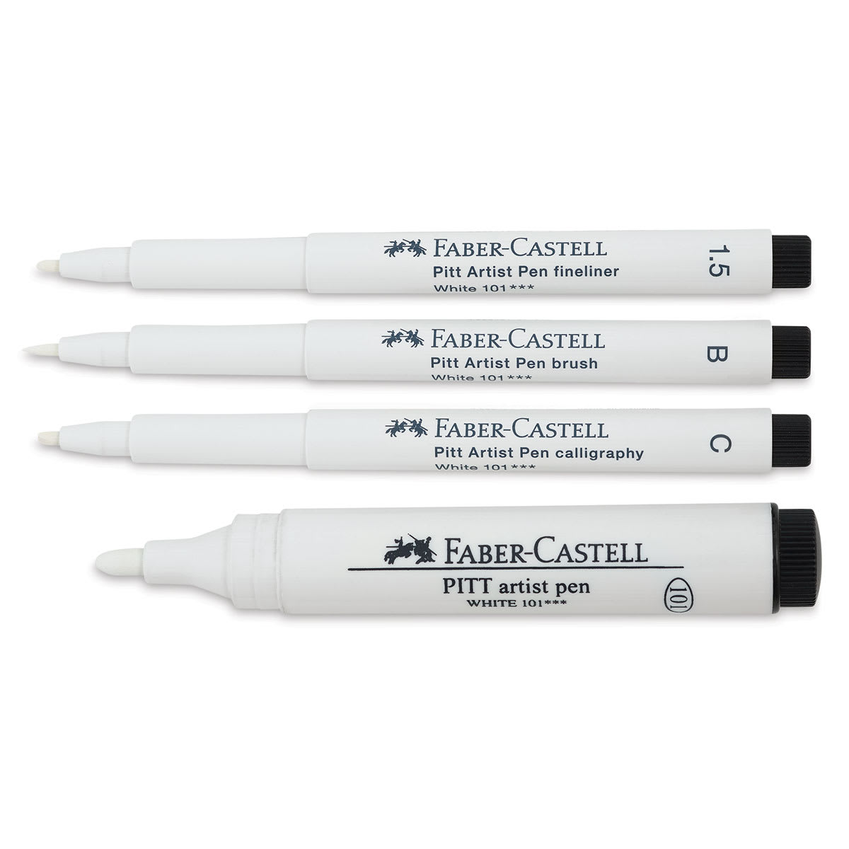 Faber-Castell Pitt Artist Pens - White Lettering Set, Set of 4, Assorted Nibs (out of package) Faber-Castell Pitt Artist Pens - White Lettering Set, Set of 4, Assorted Nibs (out of package)