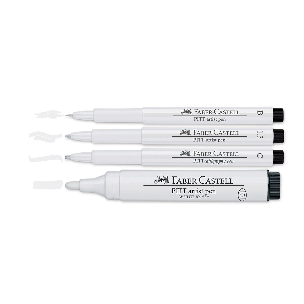 Faber-Castell Pitt Artist Pens - White Lettering Set, Set of 4, Assorted Nibs