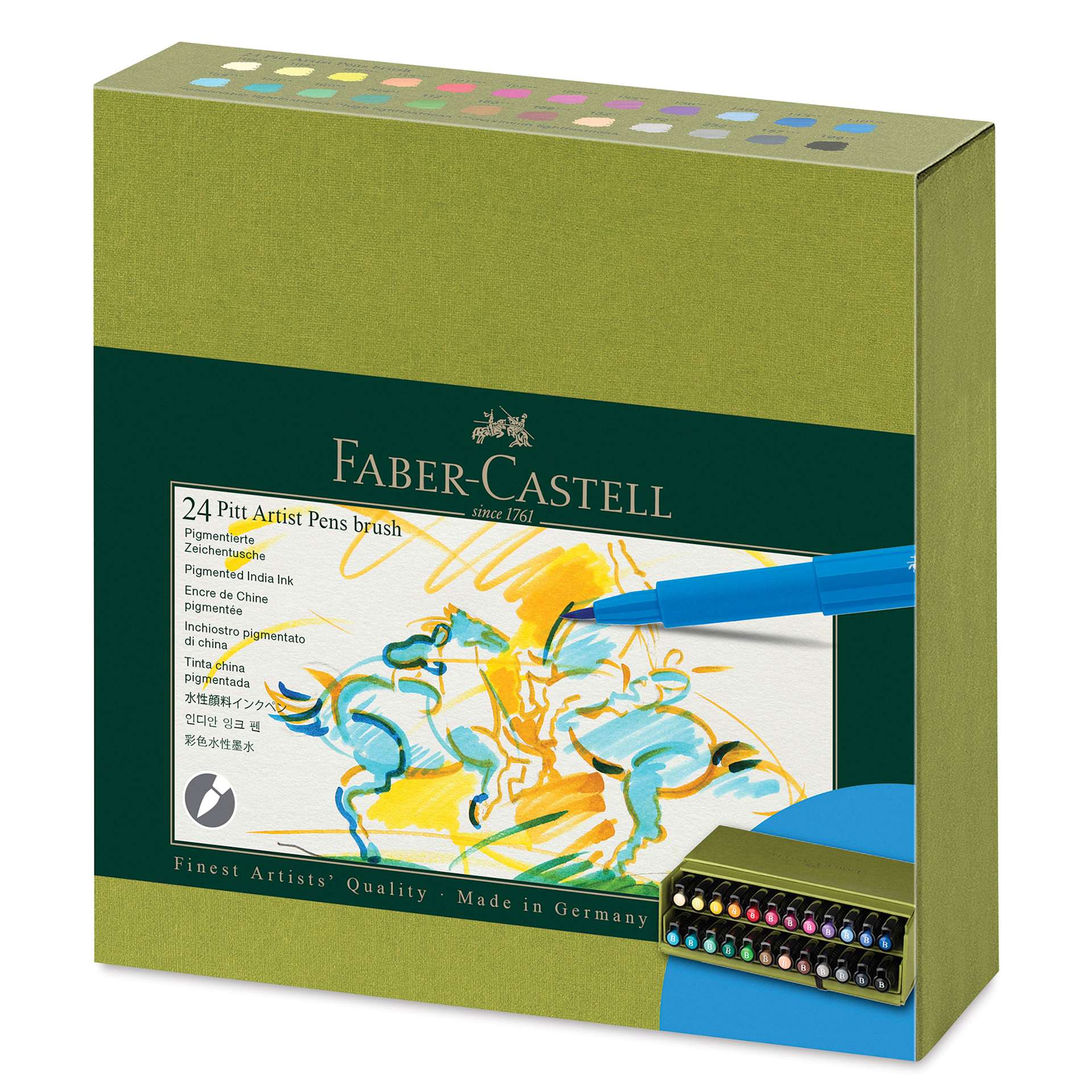 Faber-Castell Pitt Artist Pens - Studio Gift Box, Set of 24, front of the packaging Faber-Castell Pitt Artist Pens - Studio Gift Box, Set of 24, front of the packaging