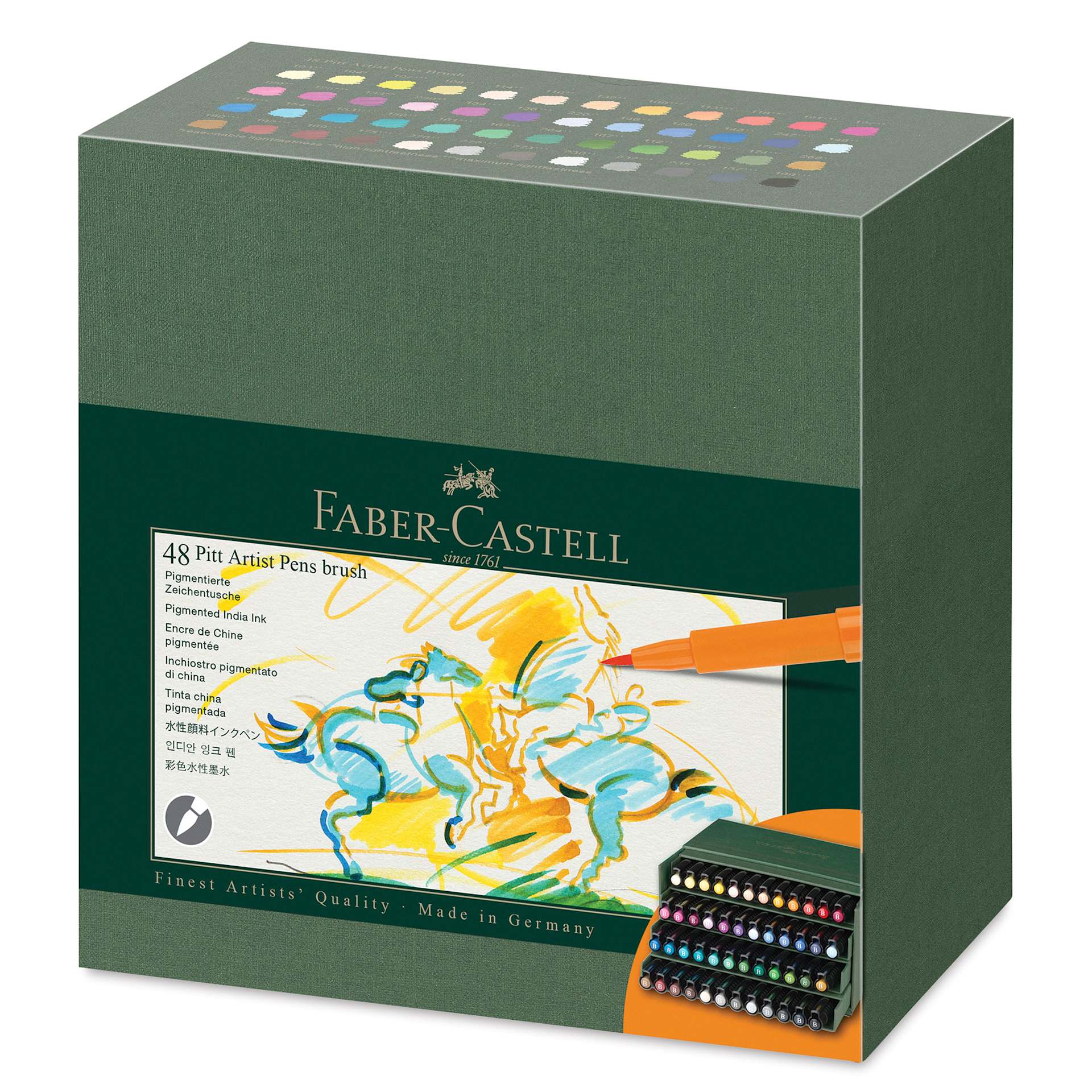 Faber-Castell Pitt Artist Pens - Studio Gift Box, Set of 48, front of the packaging