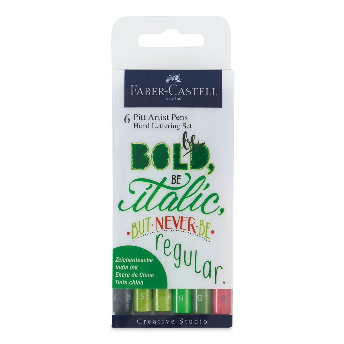 Faber-Castell Pitt Artist Pens - Be Bold Lettering Set, Set of 6 (front of package)