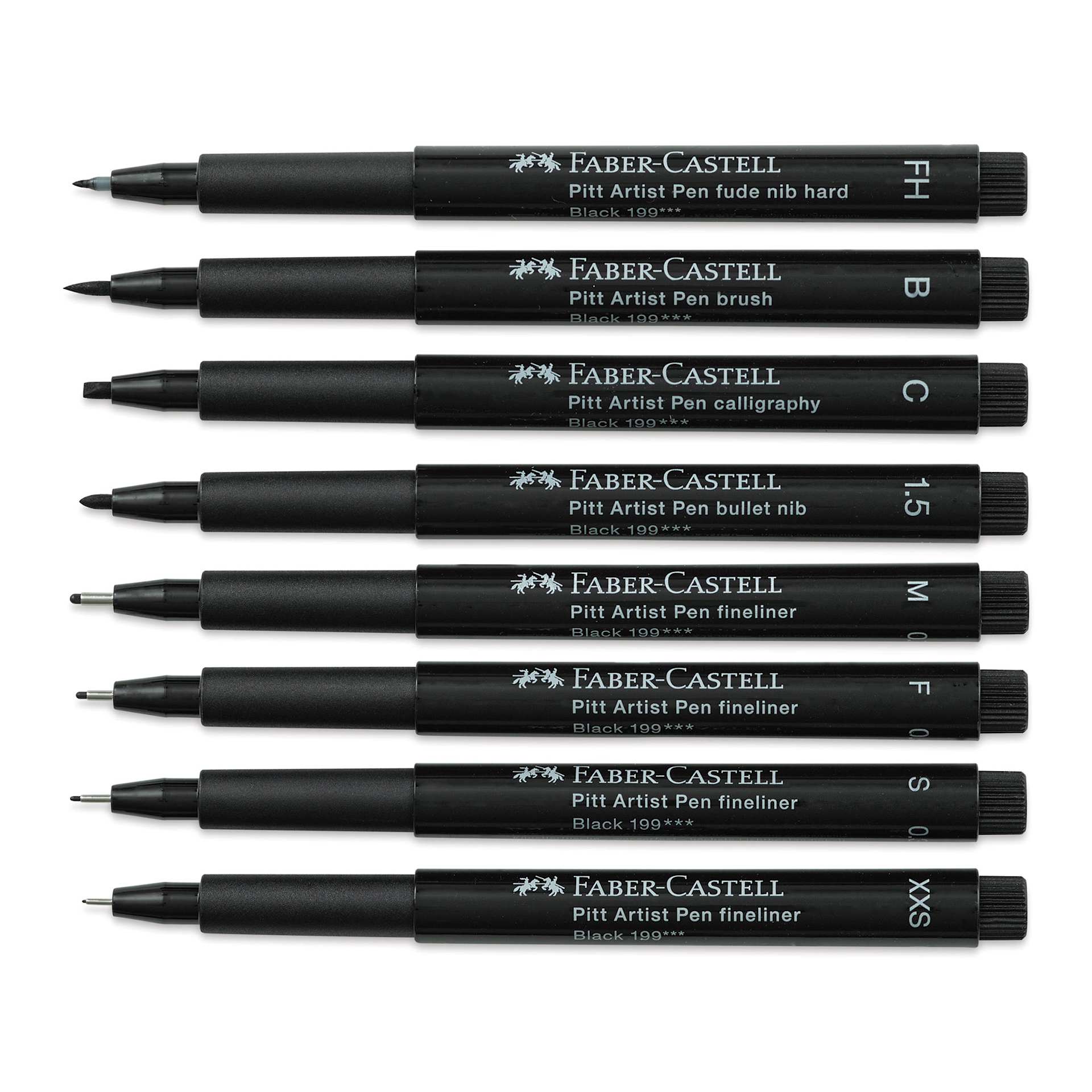 Faber-Castell Pitt Artist Pens- Black, Set of 8, Assorted Nibs