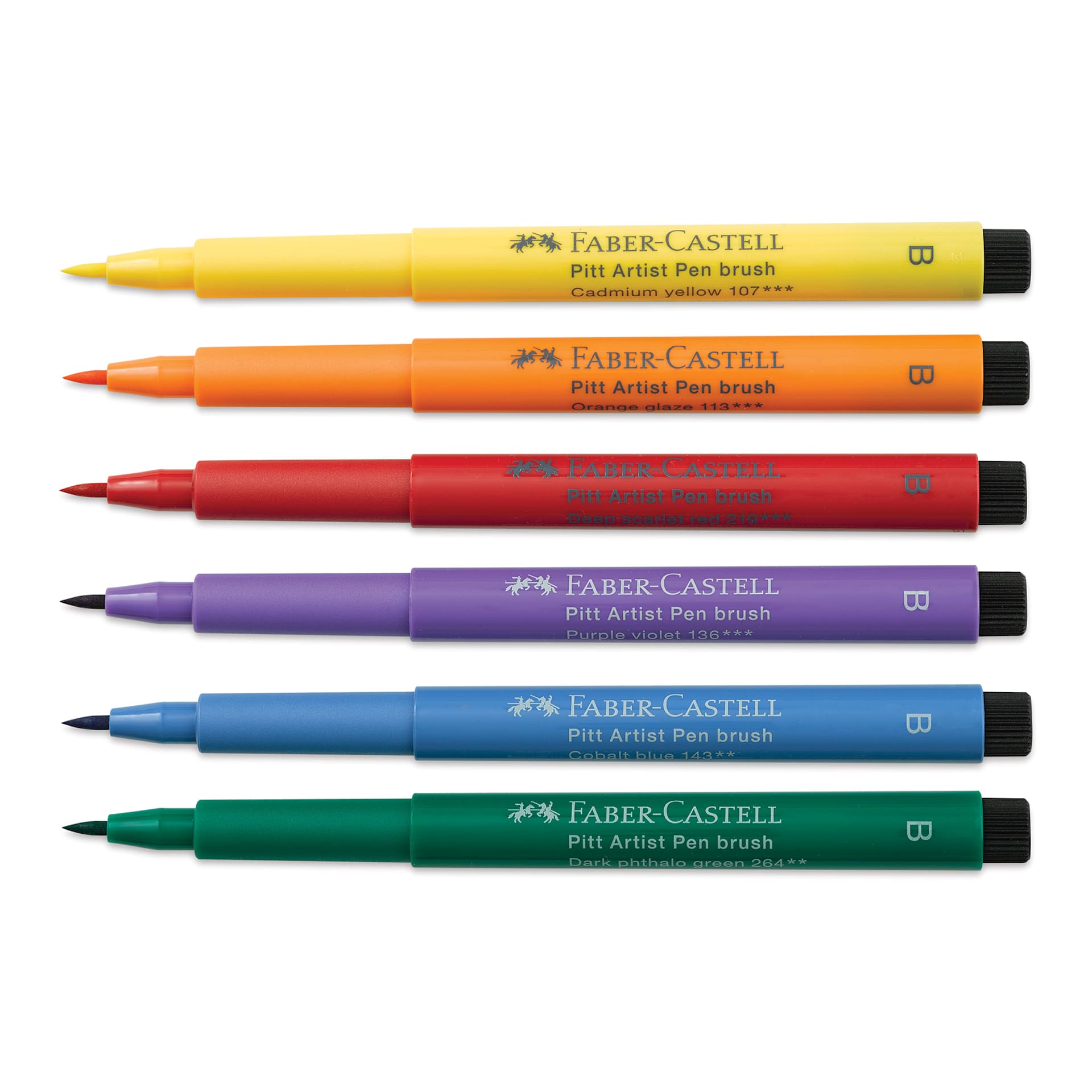 Faber-Castell Pitt Artist Pens- Color Wheel Colors, Set of 6, Brush Nib (markers with caps removed) Faber-Castell Pitt Artist Pens- Color Wheel Colors, Set of 6, Brush Nib (markers with caps removed)