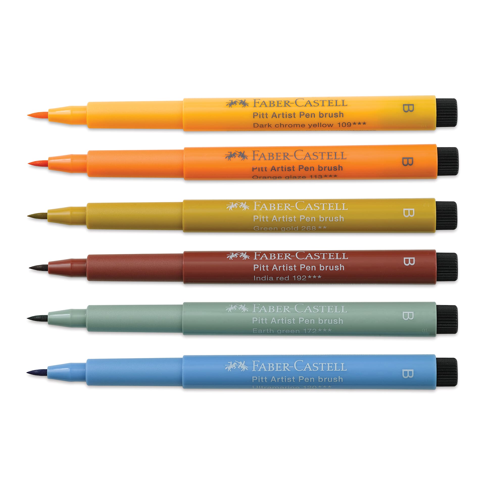 Faber-Castell Pitt Artist Pens- Harvest Colors, Set of 6, Brush Nib (markers with caps removed)