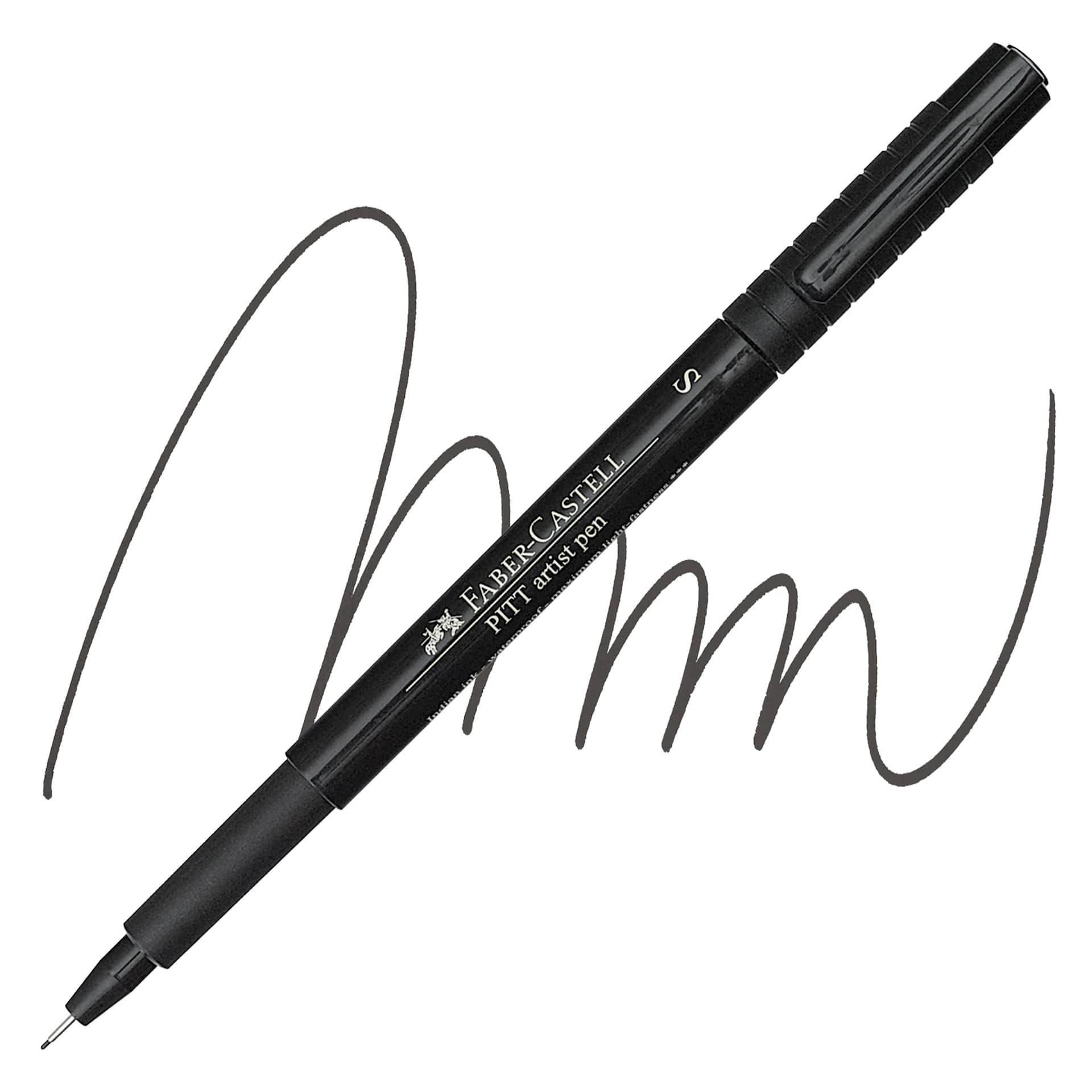 Faber-Castell Pitt Artist Pen - Black, Super Fine Nib pen and swatch Faber-Castell Pitt Artist Pen - Black, Super Fine Nib pen and swatch