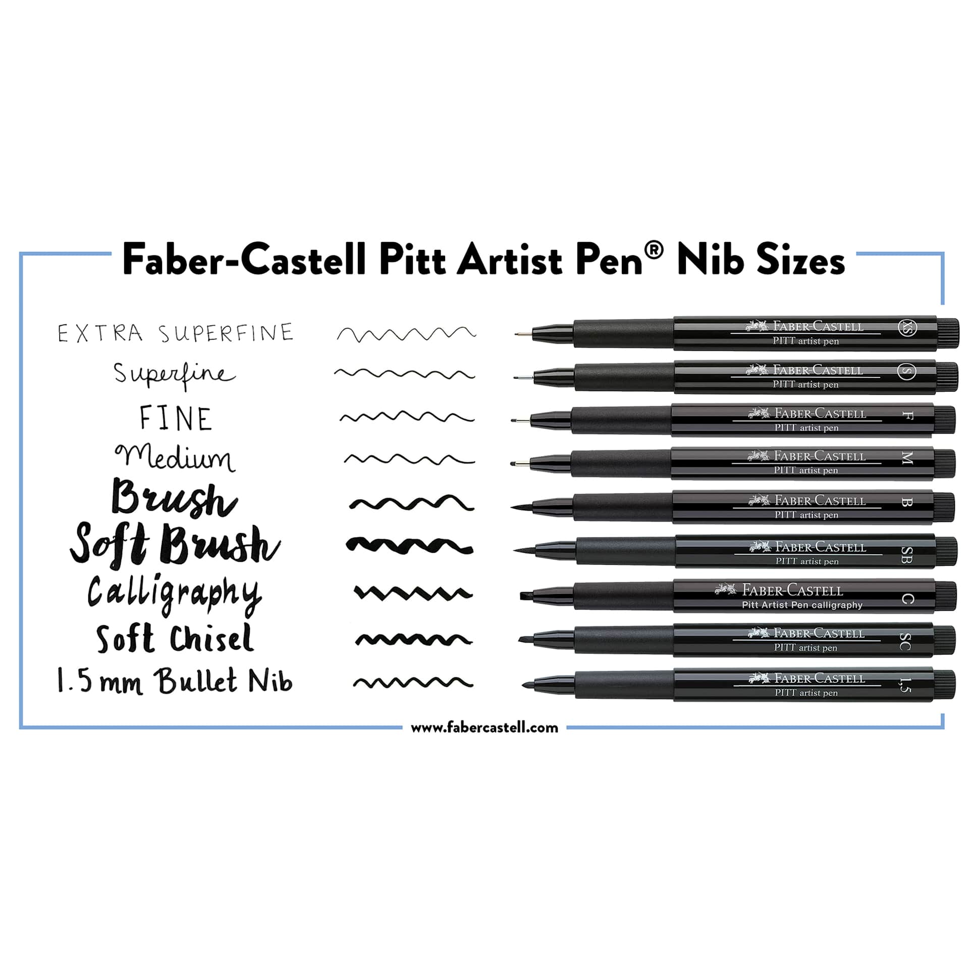 Faber-Castell Pitt Artist Pens(sample writing for each nib style) Faber-Castell Pitt Artist Pens(sample writing for each nib style)